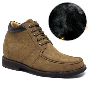 9 CM / 3.54 Inches CMR CHAMARIPA Tall Men Boots Suede Leather Height Increasing Shoes Yellow Fur Lined Warm Winter Boots