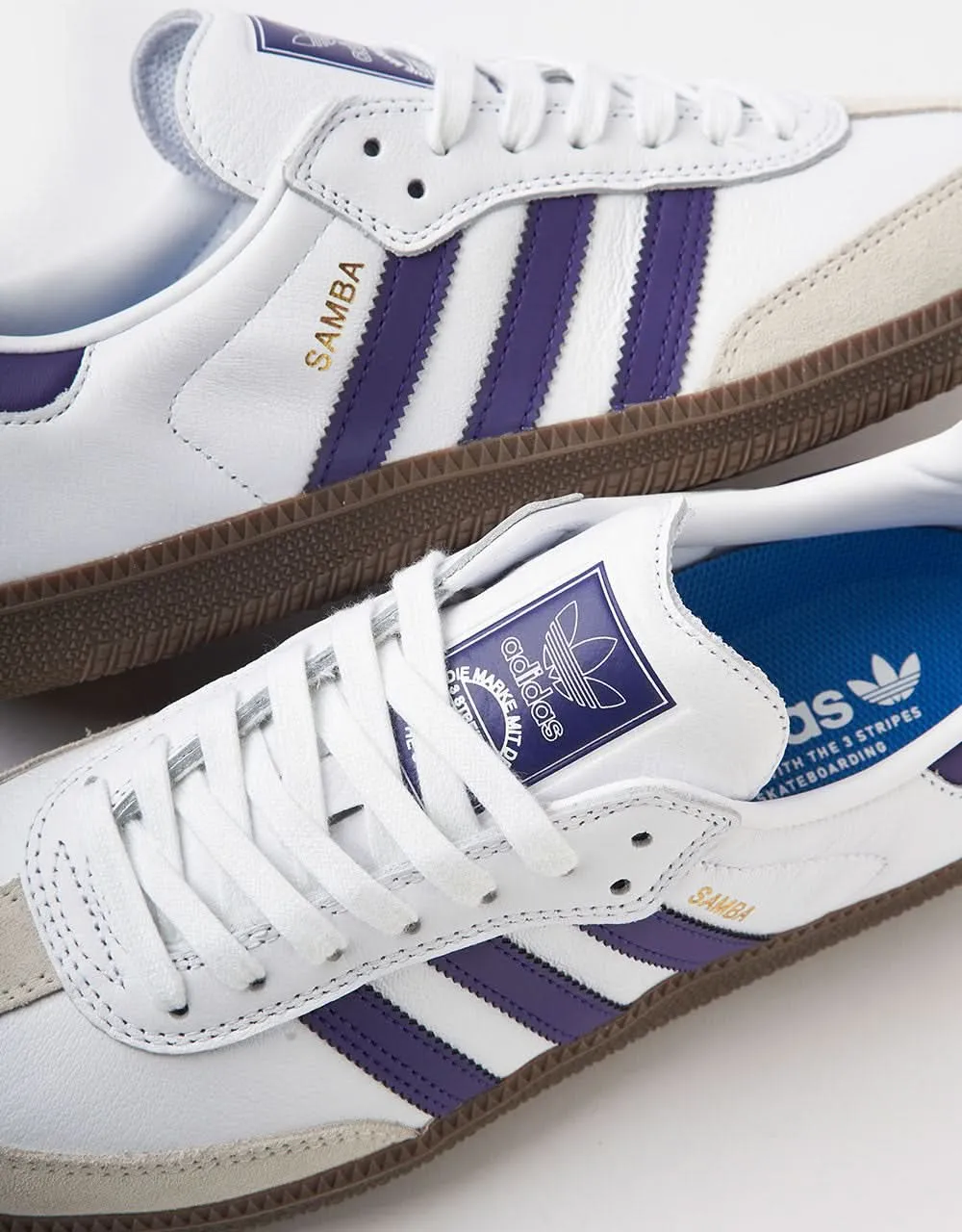 adidas Samba ADV Skate Shoes - White/Collegiate Purple/Gold Metallic