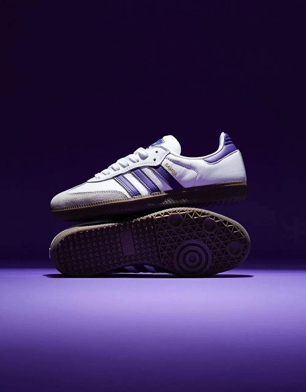 adidas Samba ADV Skate Shoes - White/Collegiate Purple/Gold Metallic