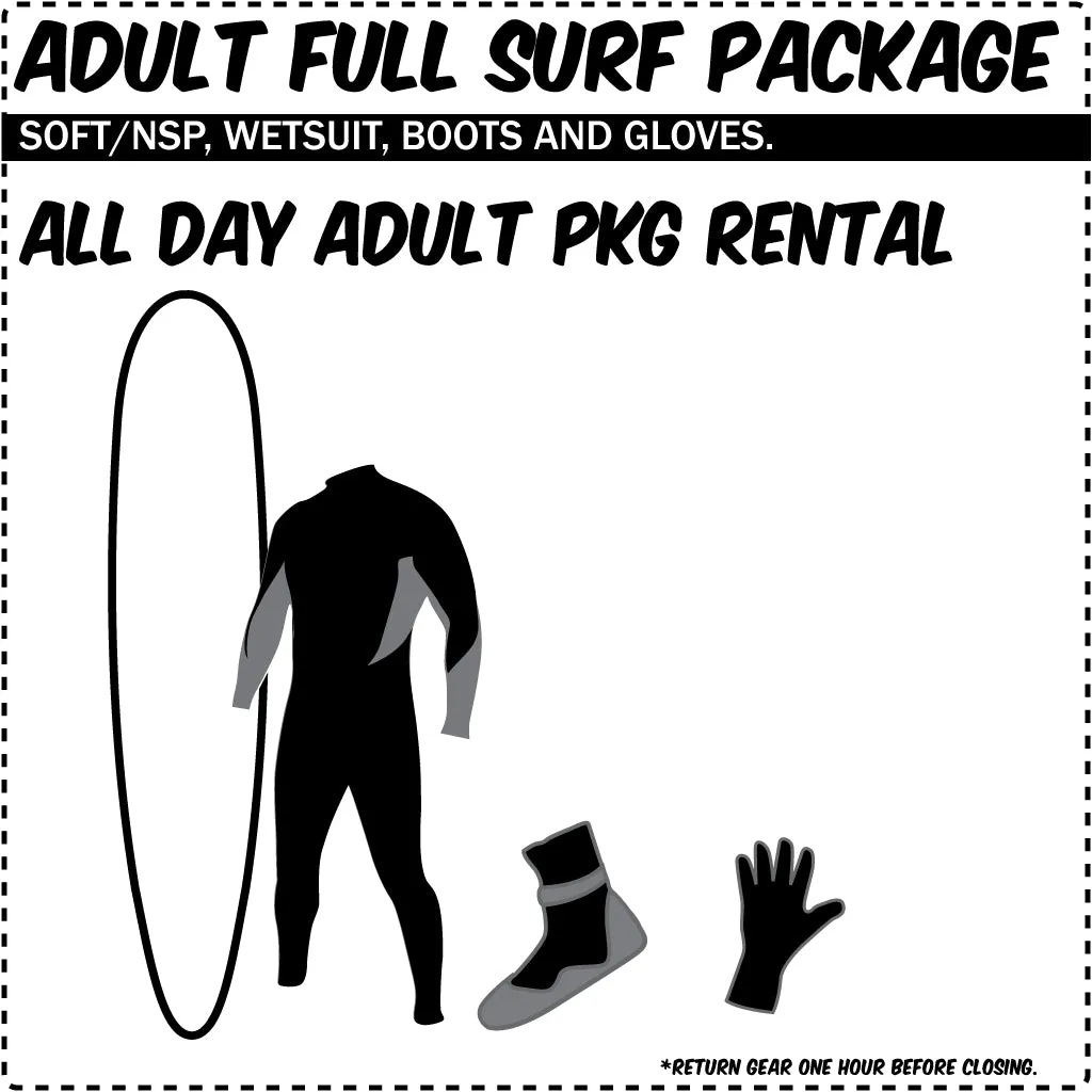 Adult Full Surf Rental Package - Complete Surfboard & Wetsuit Kit