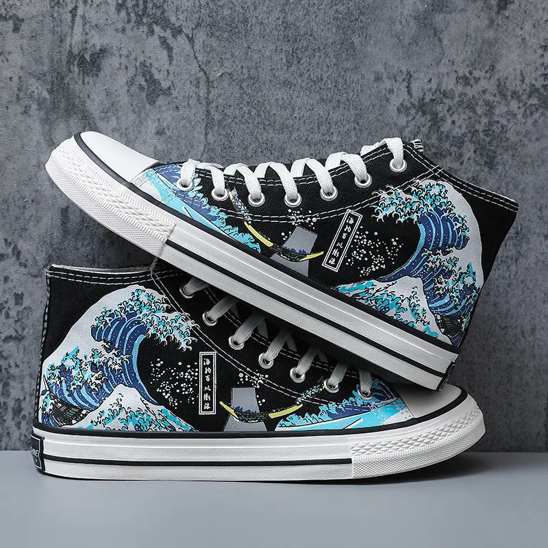 Artistic patterned high-top trendy shoes, casual sports canvas shoes