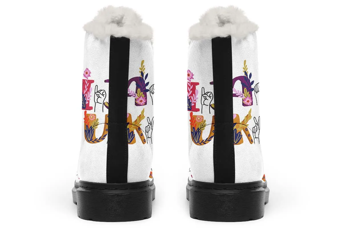 ASL Floral Alphabet Winter Boots