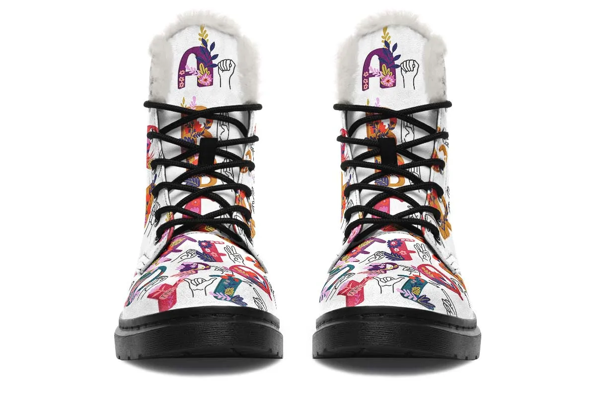 ASL Floral Alphabet Winter Boots