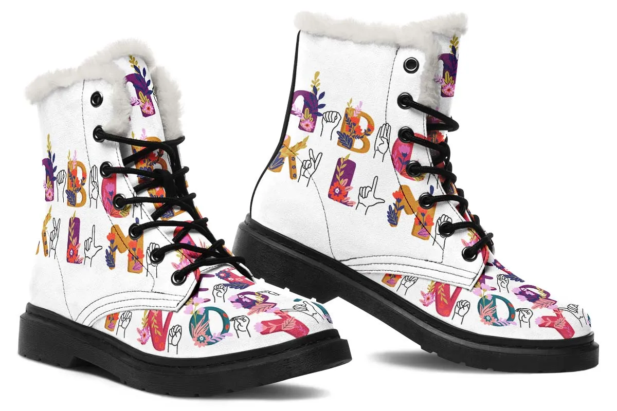 ASL Floral Alphabet Winter Boots