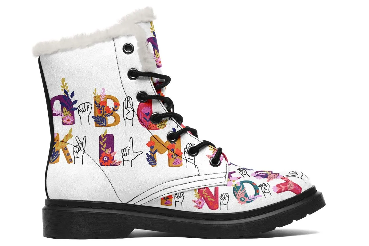 ASL Floral Alphabet Winter Boots