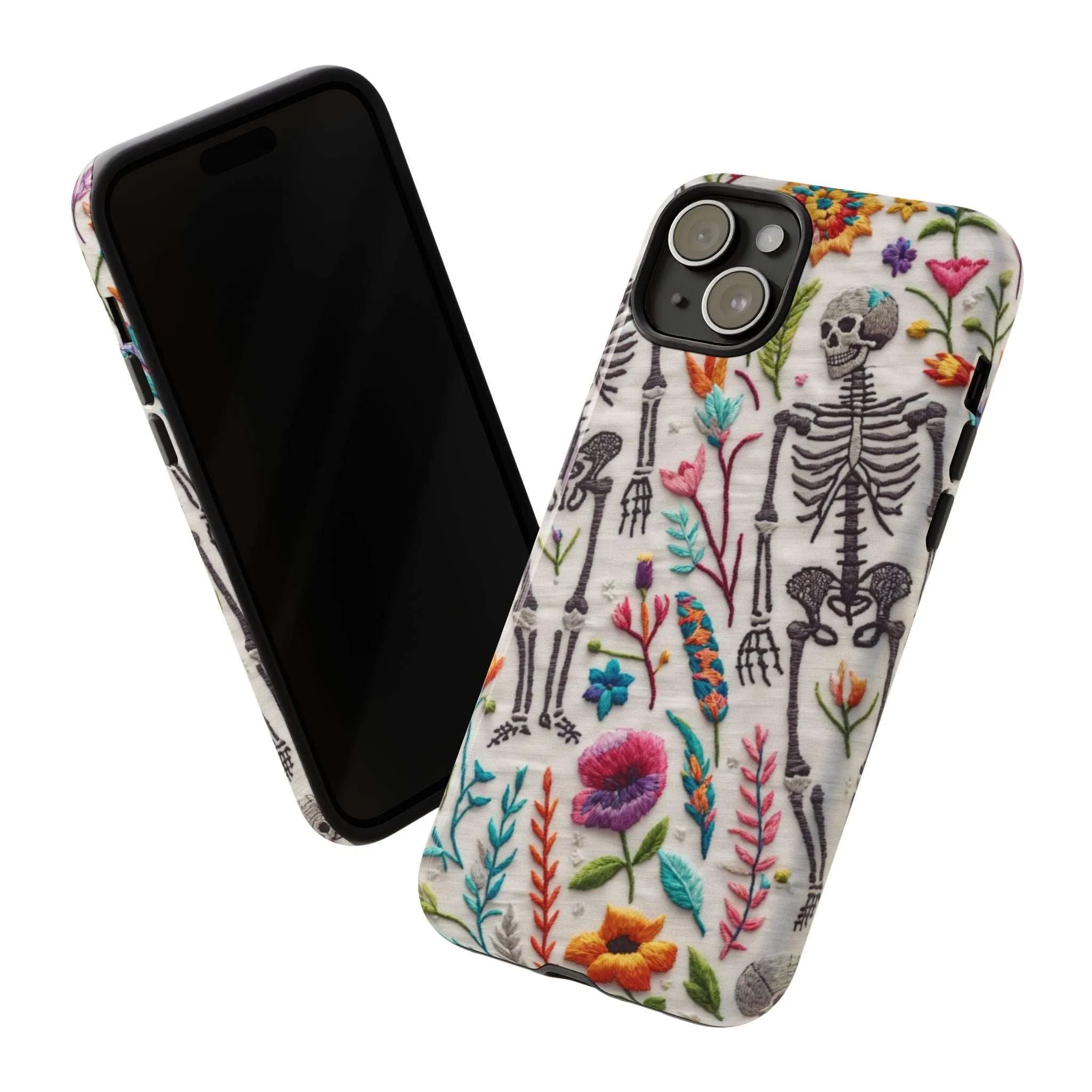 Because nothing says 'I love life' like a skeleton floral cell phone case