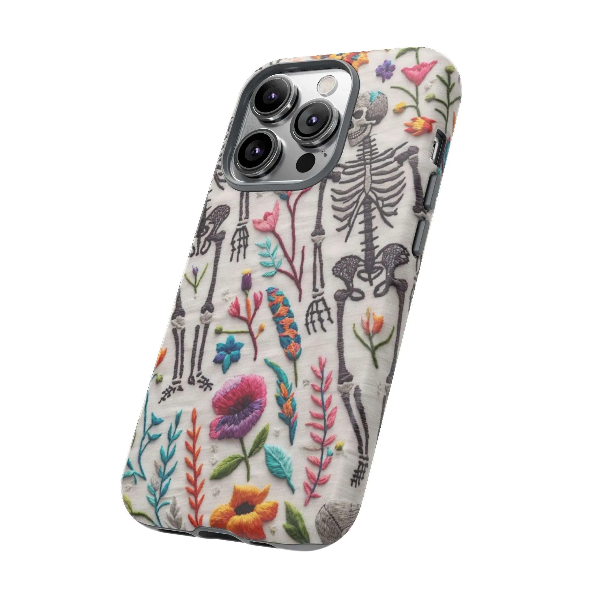 Because nothing says 'I love life' like a skeleton floral cell phone case