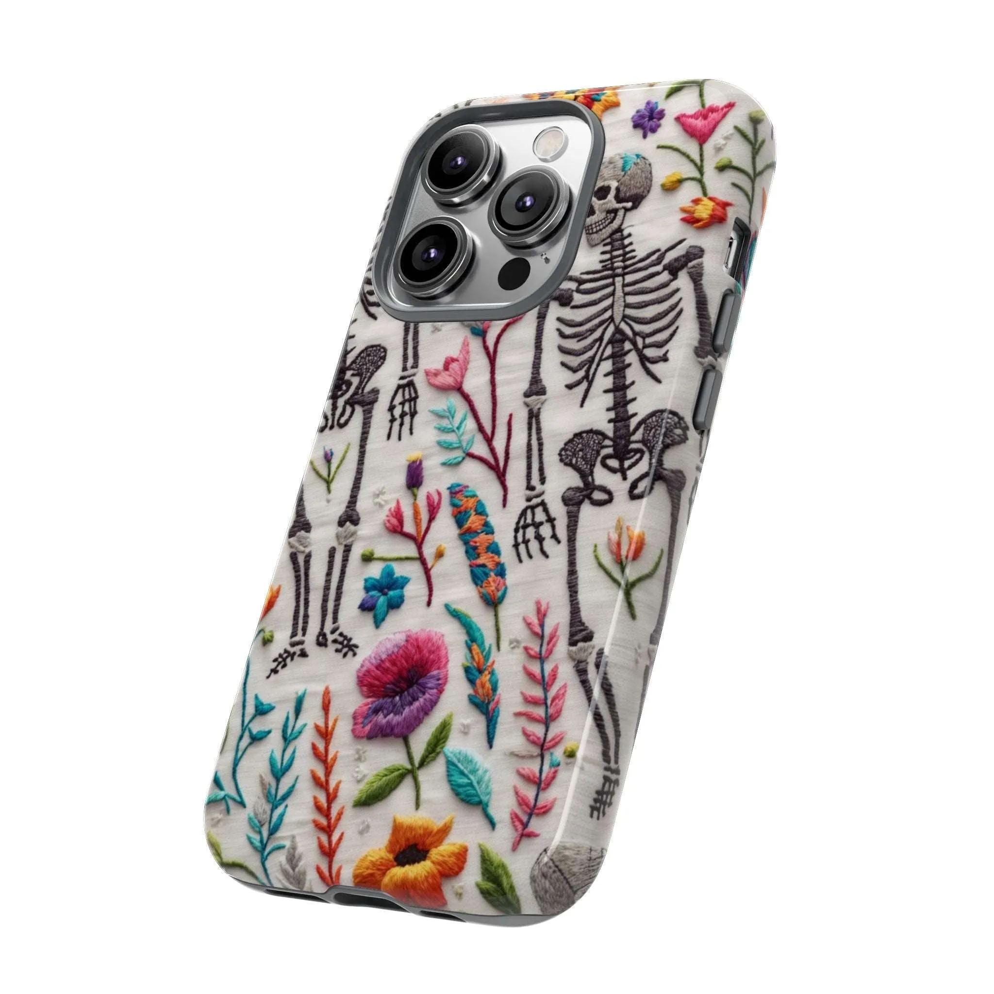 Because nothing says 'I love life' like a skeleton floral cell phone case