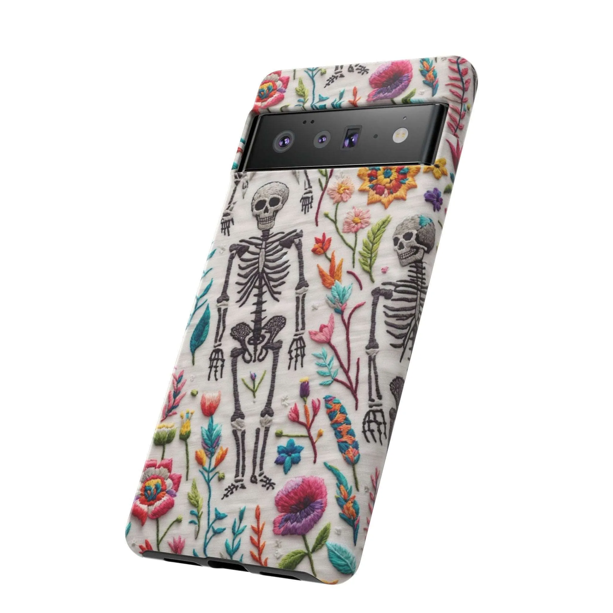 Because nothing says 'I love life' like a skeleton floral cell phone case