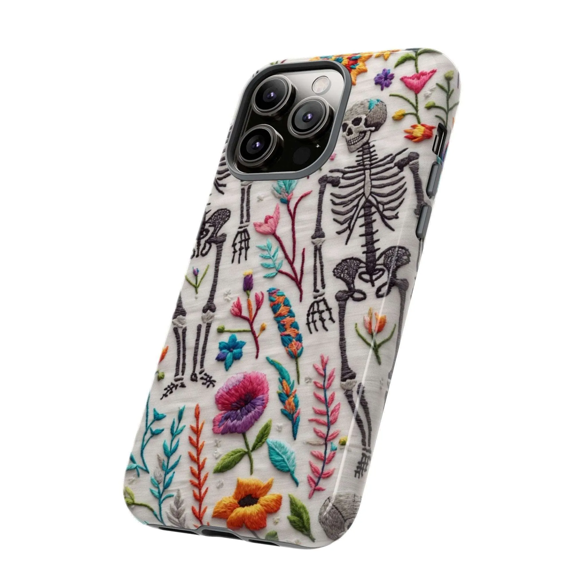 Because nothing says 'I love life' like a skeleton floral cell phone case