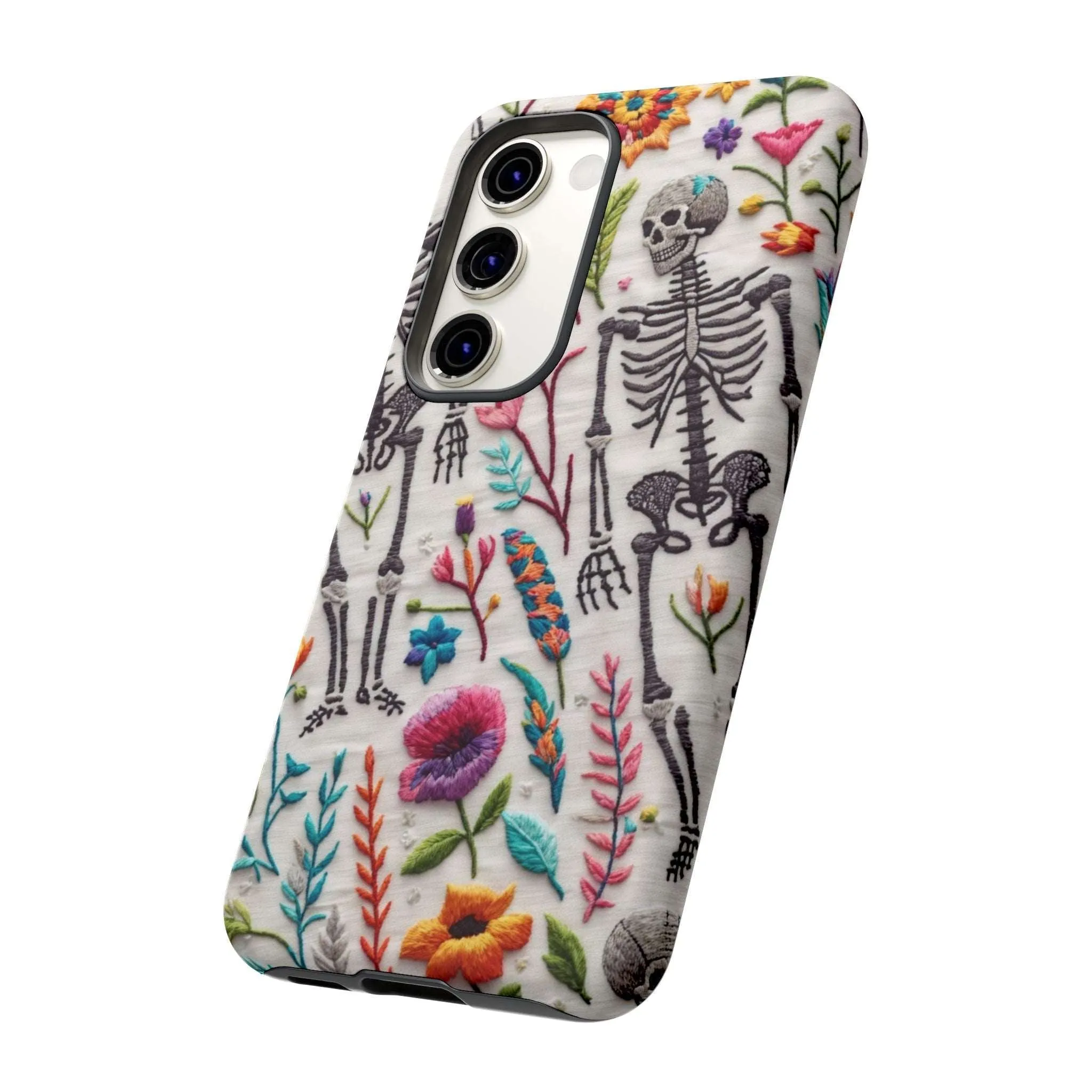 Because nothing says 'I love life' like a skeleton floral cell phone case