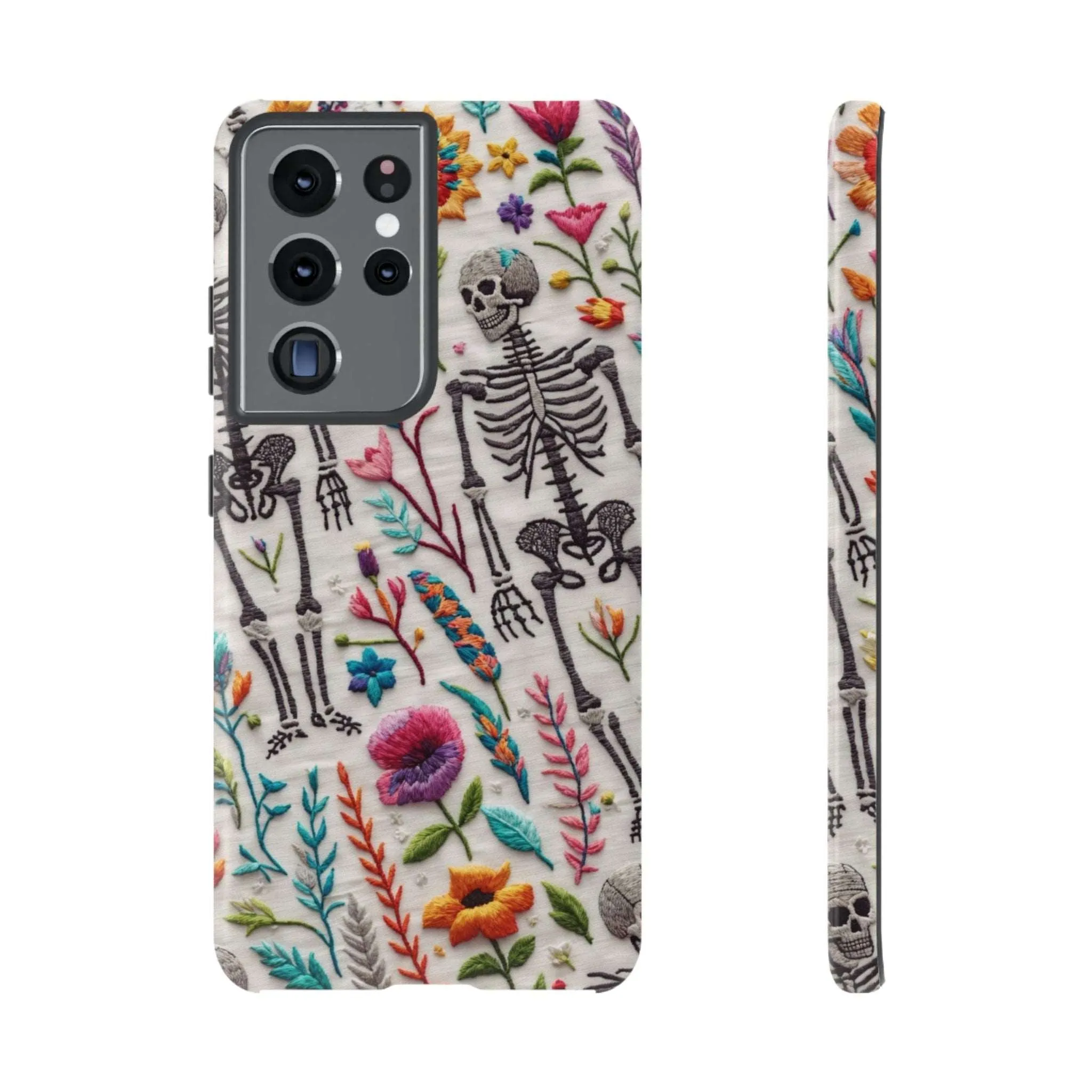 Because nothing says 'I love life' like a skeleton floral cell phone case