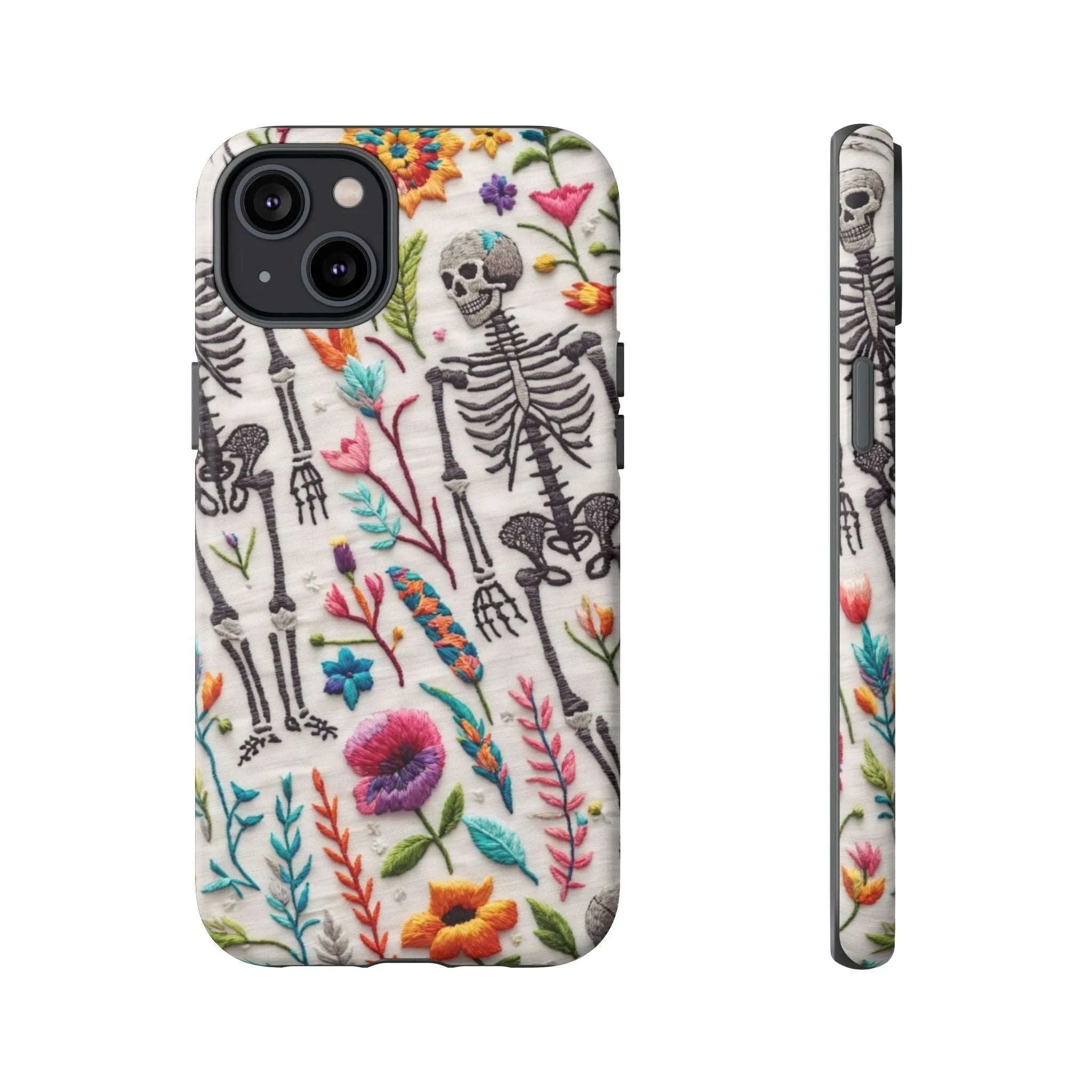 Because nothing says 'I love life' like a skeleton floral cell phone case