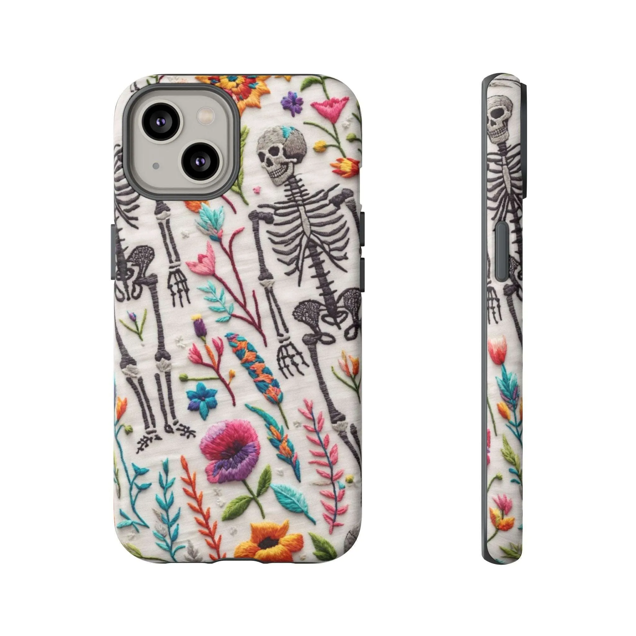 Because nothing says 'I love life' like a skeleton floral cell phone case