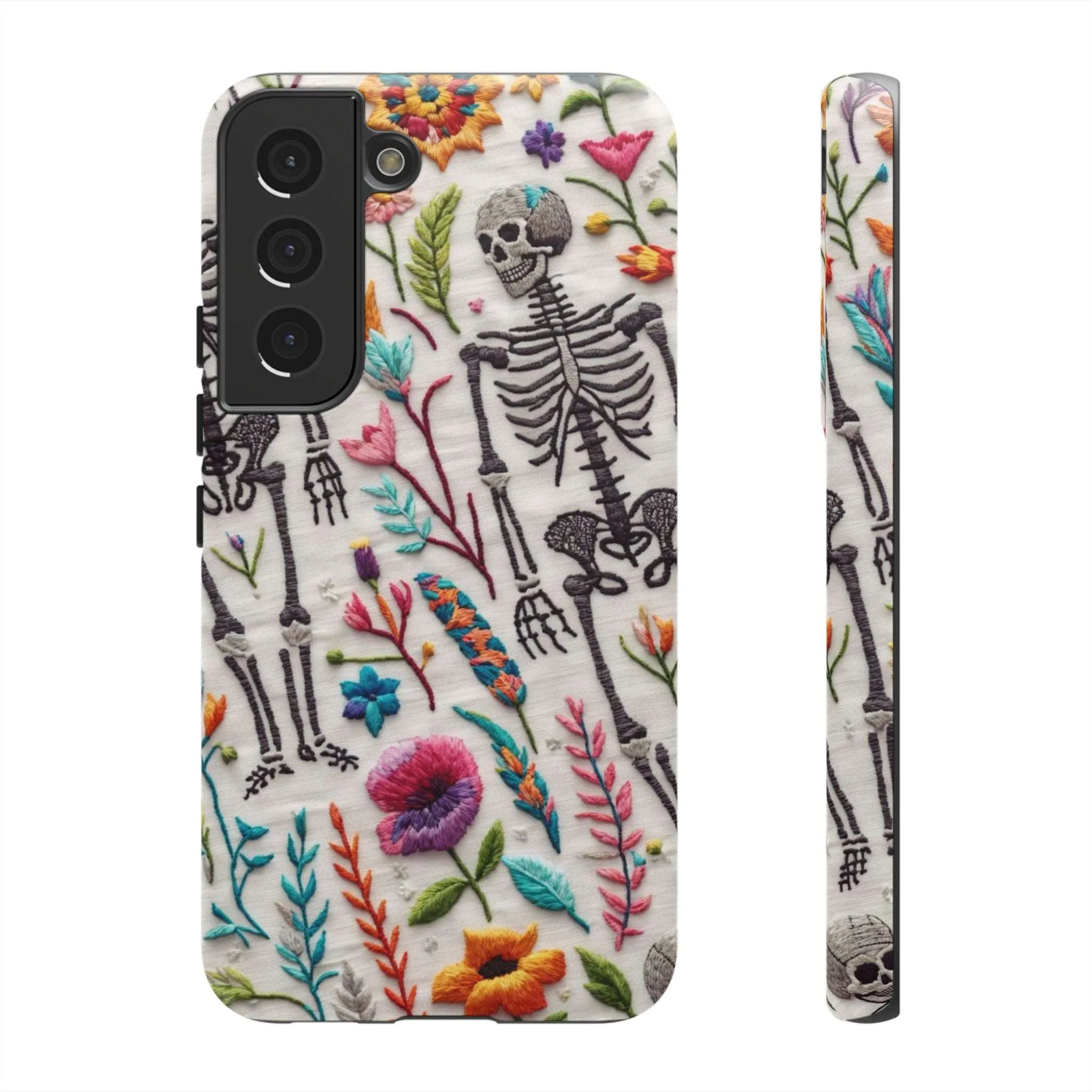 Because nothing says 'I love life' like a skeleton floral cell phone case