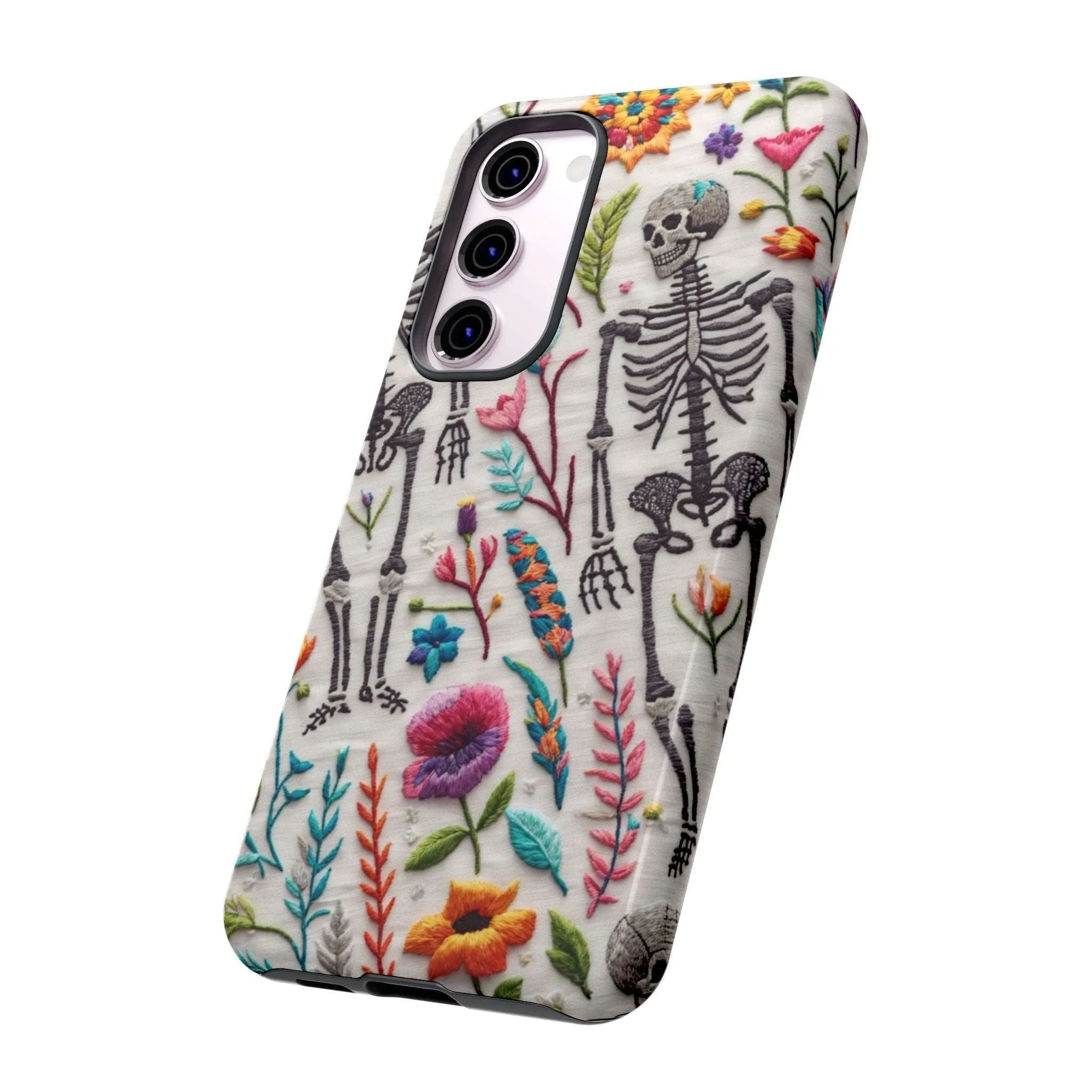 Because nothing says 'I love life' like a skeleton floral cell phone case