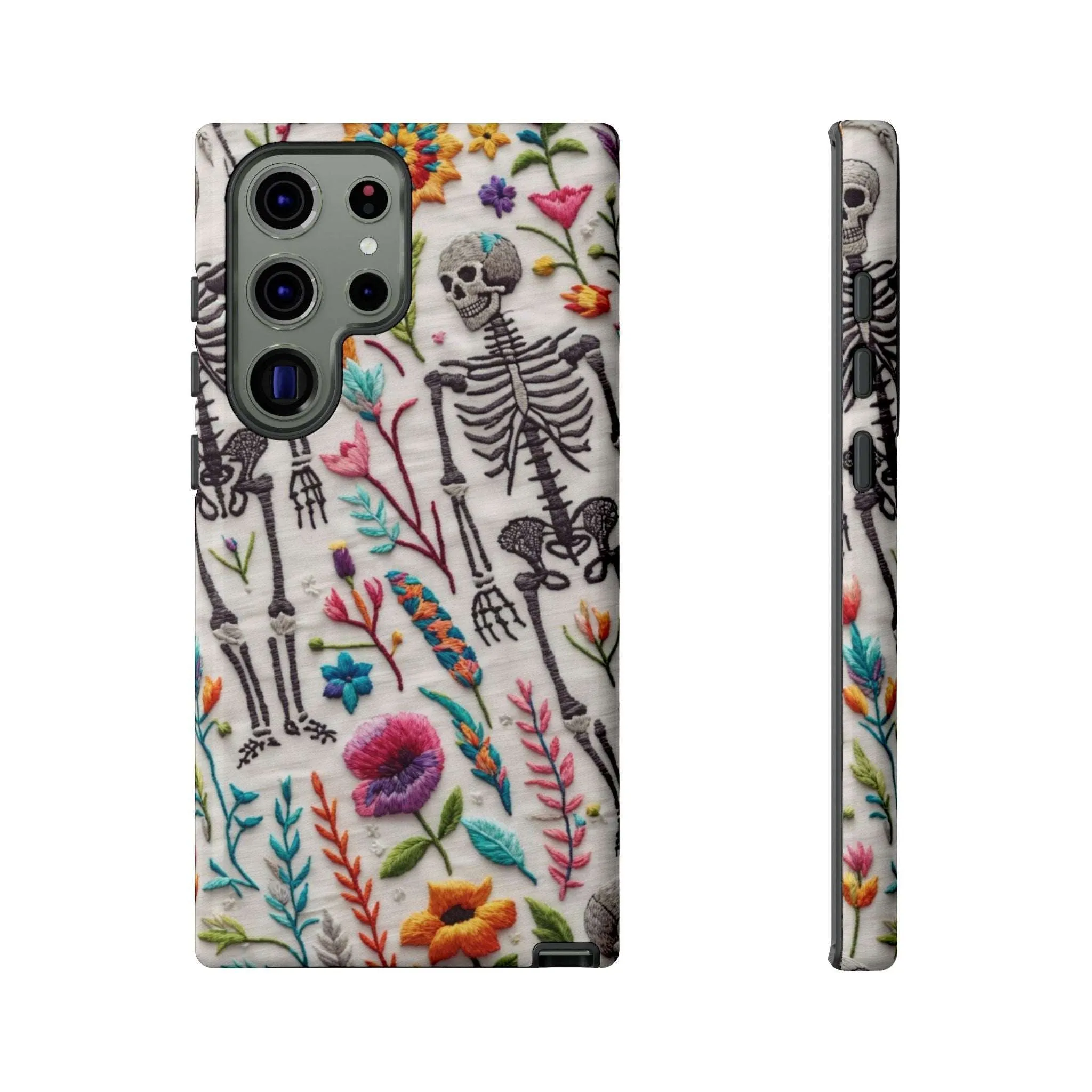 Because nothing says 'I love life' like a skeleton floral cell phone case