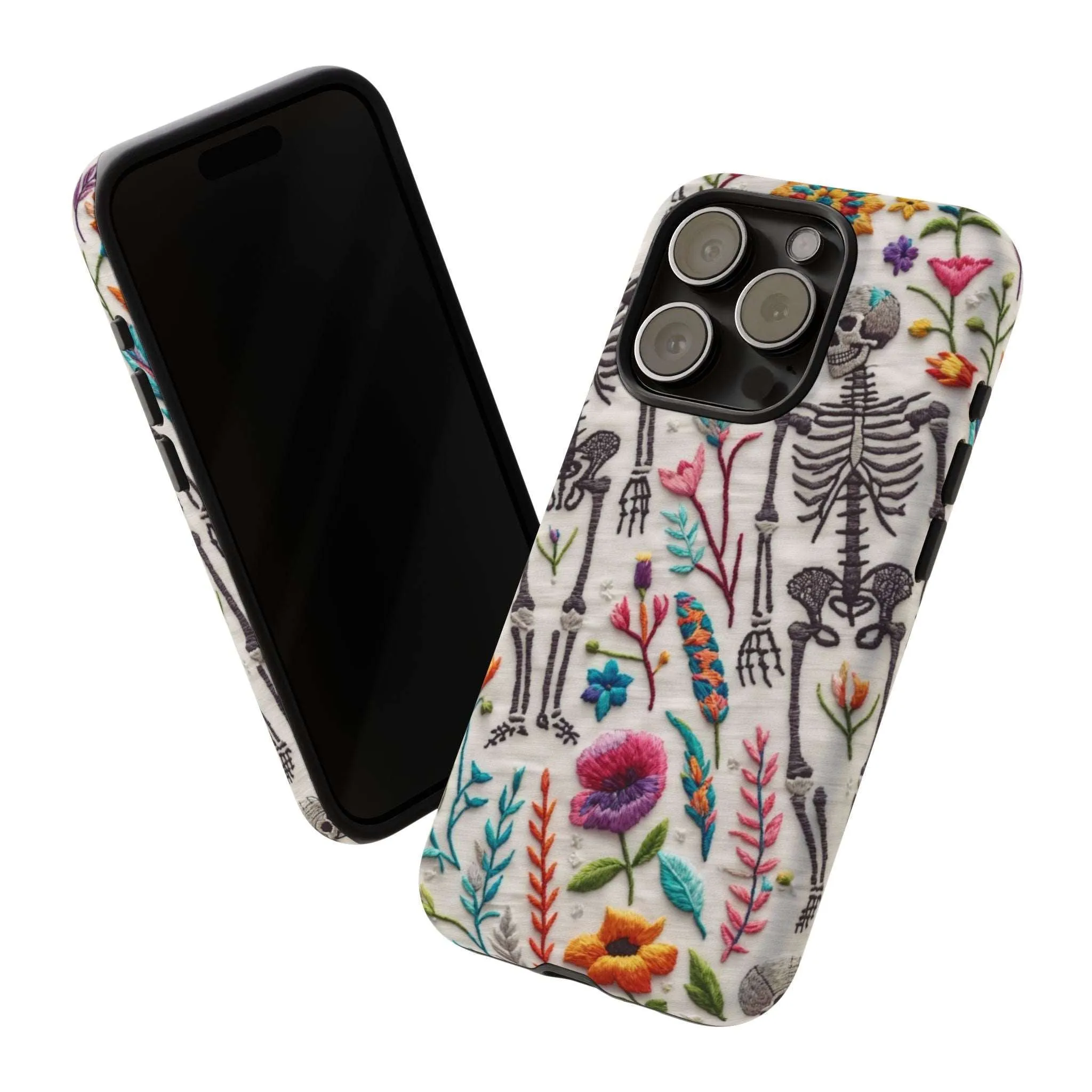 Because nothing says 'I love life' like a skeleton floral cell phone case