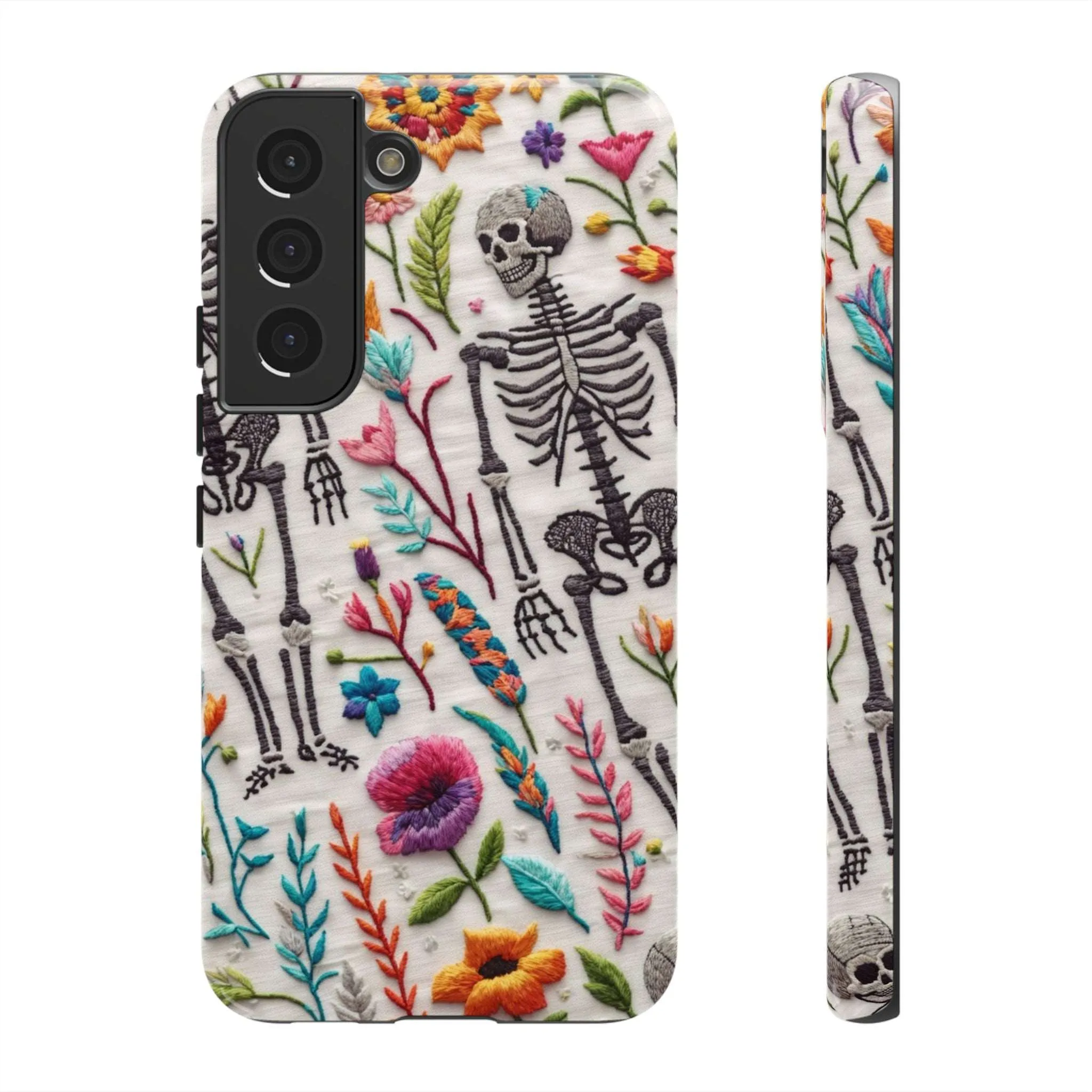 Because nothing says 'I love life' like a skeleton floral cell phone case