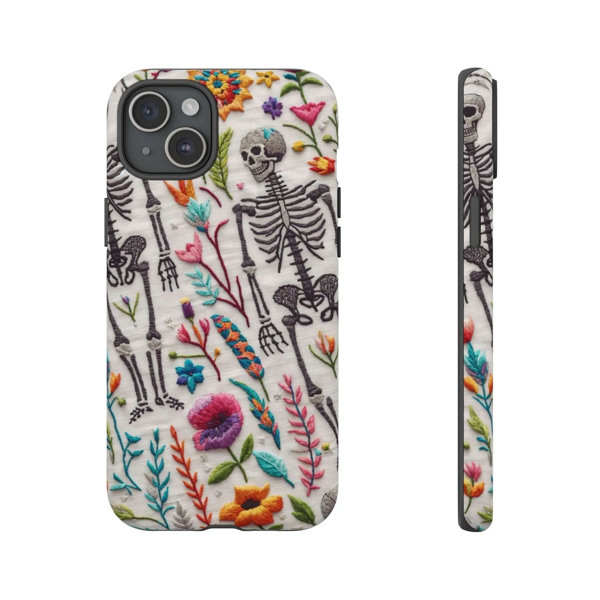 Because nothing says 'I love life' like a skeleton floral cell phone case