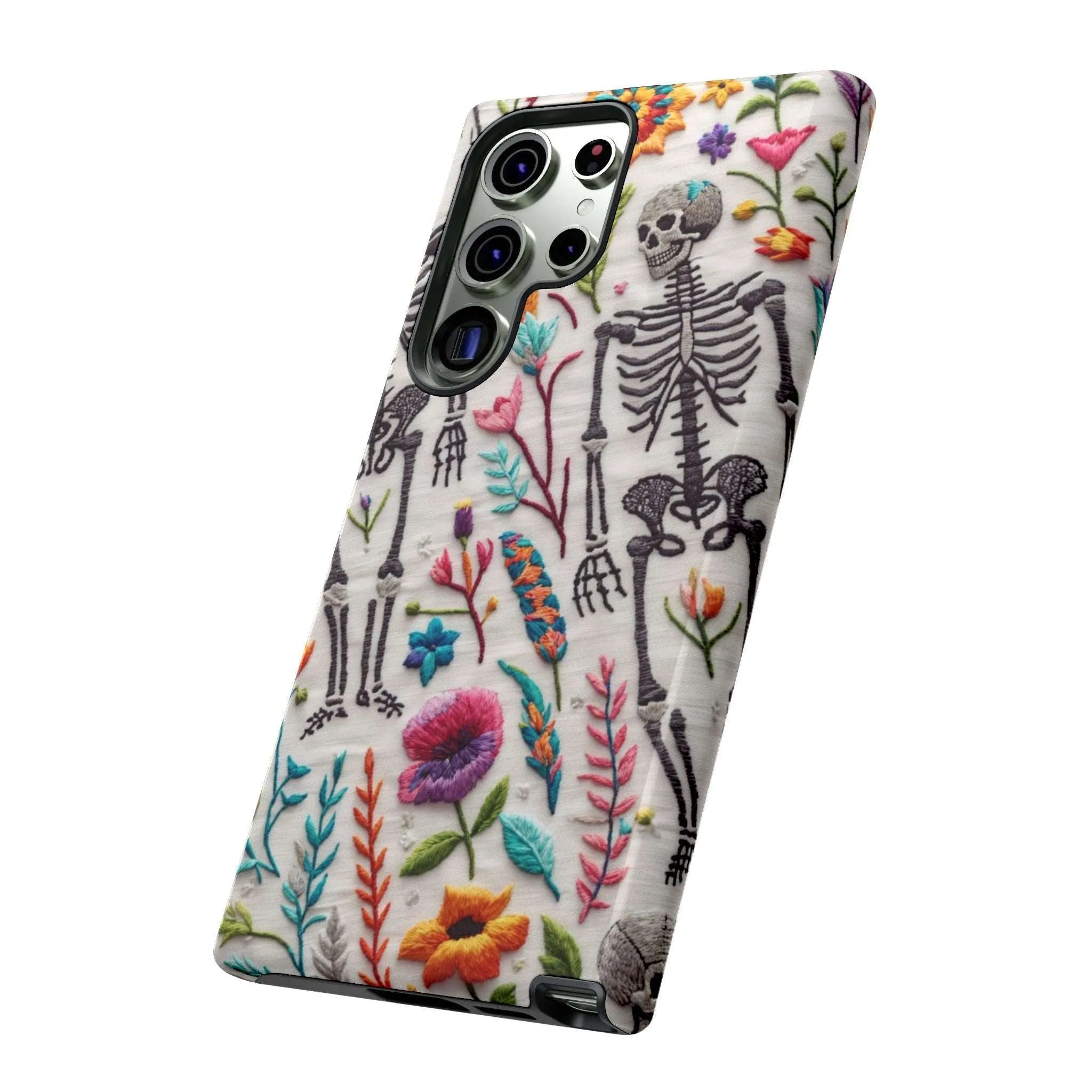 Because nothing says 'I love life' like a skeleton floral cell phone case