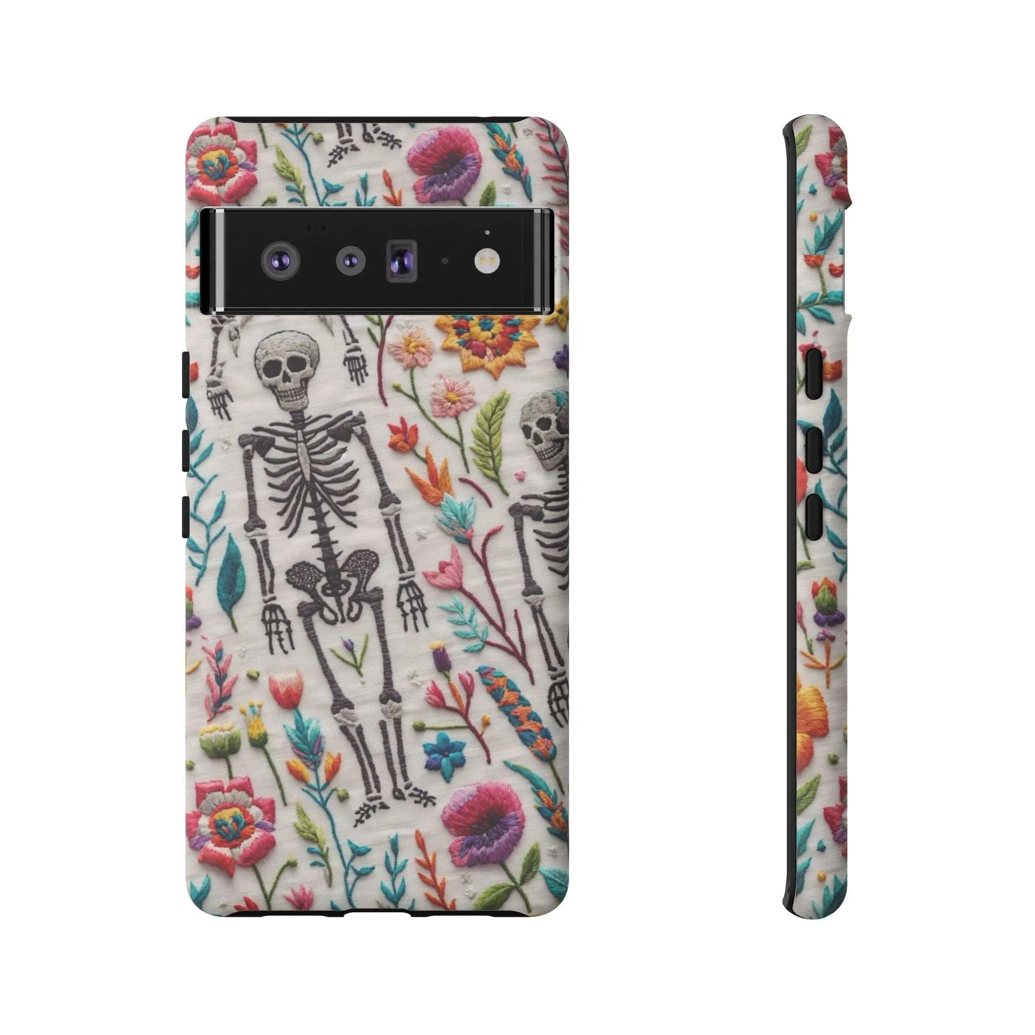 Because nothing says 'I love life' like a skeleton floral cell phone case