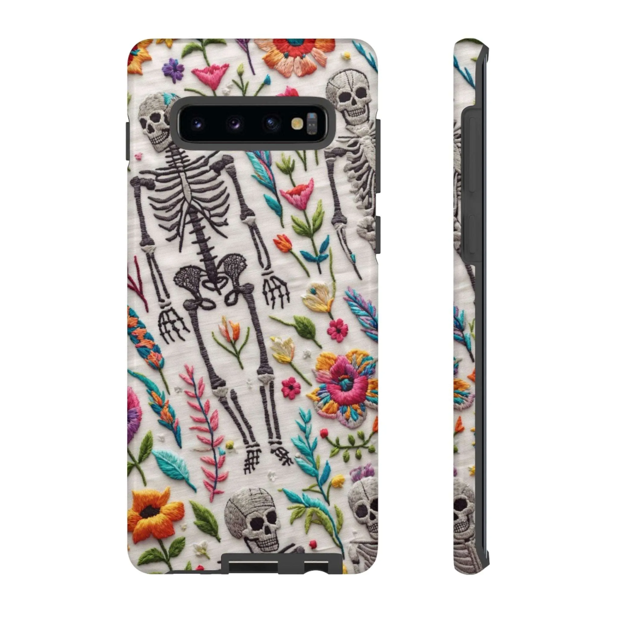 Because nothing says 'I love life' like a skeleton floral cell phone case