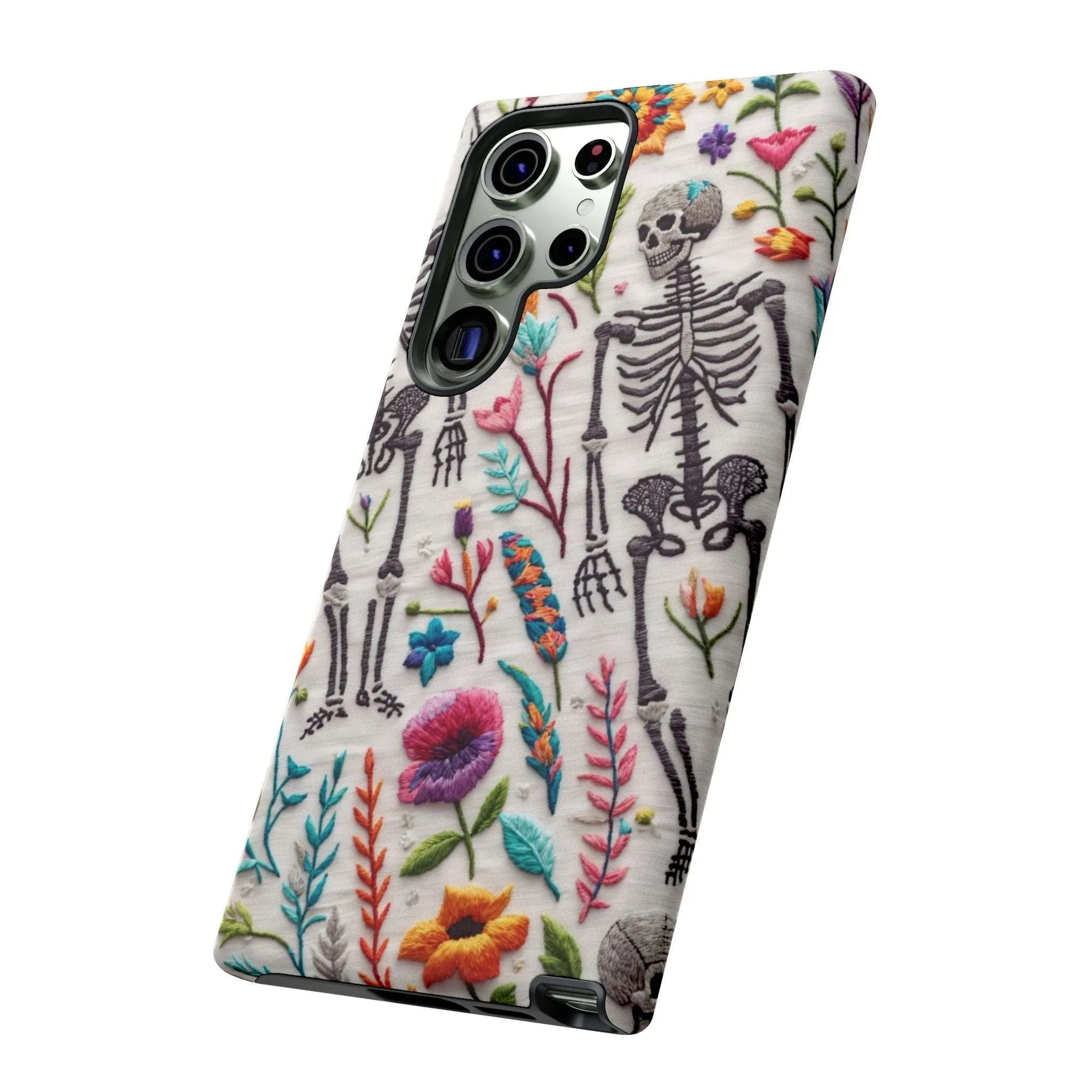 Because nothing says 'I love life' like a skeleton floral cell phone case