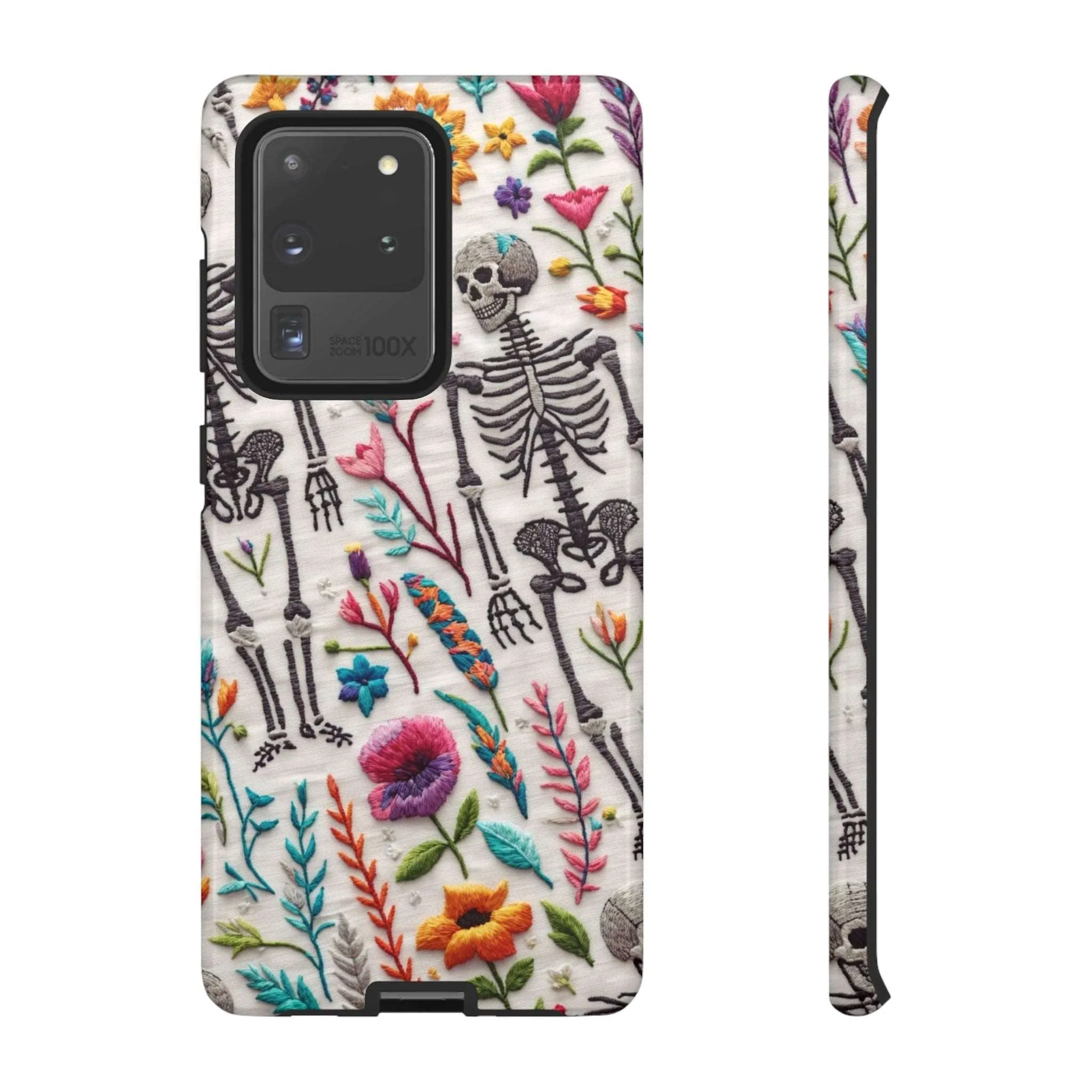 Because nothing says 'I love life' like a skeleton floral cell phone case