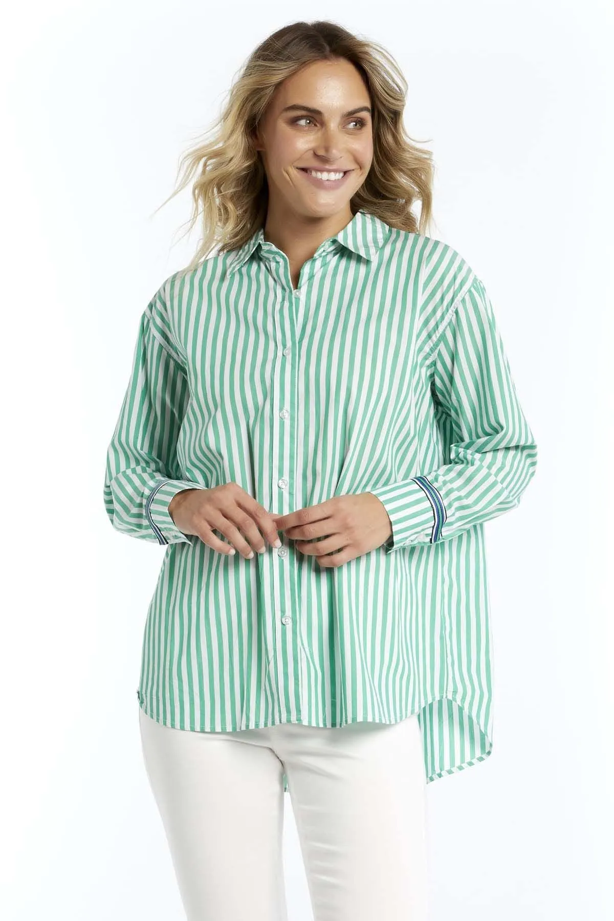 Betty Basics Scout Shirt in Green Stripe