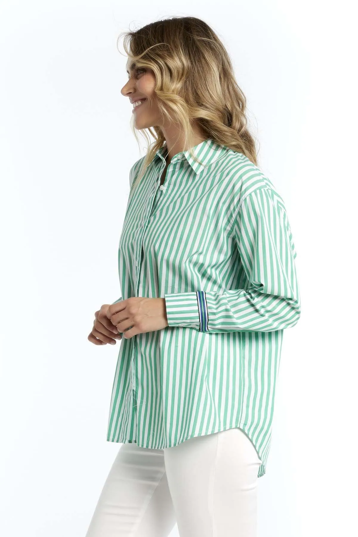 Betty Basics Scout Shirt in Green Stripe