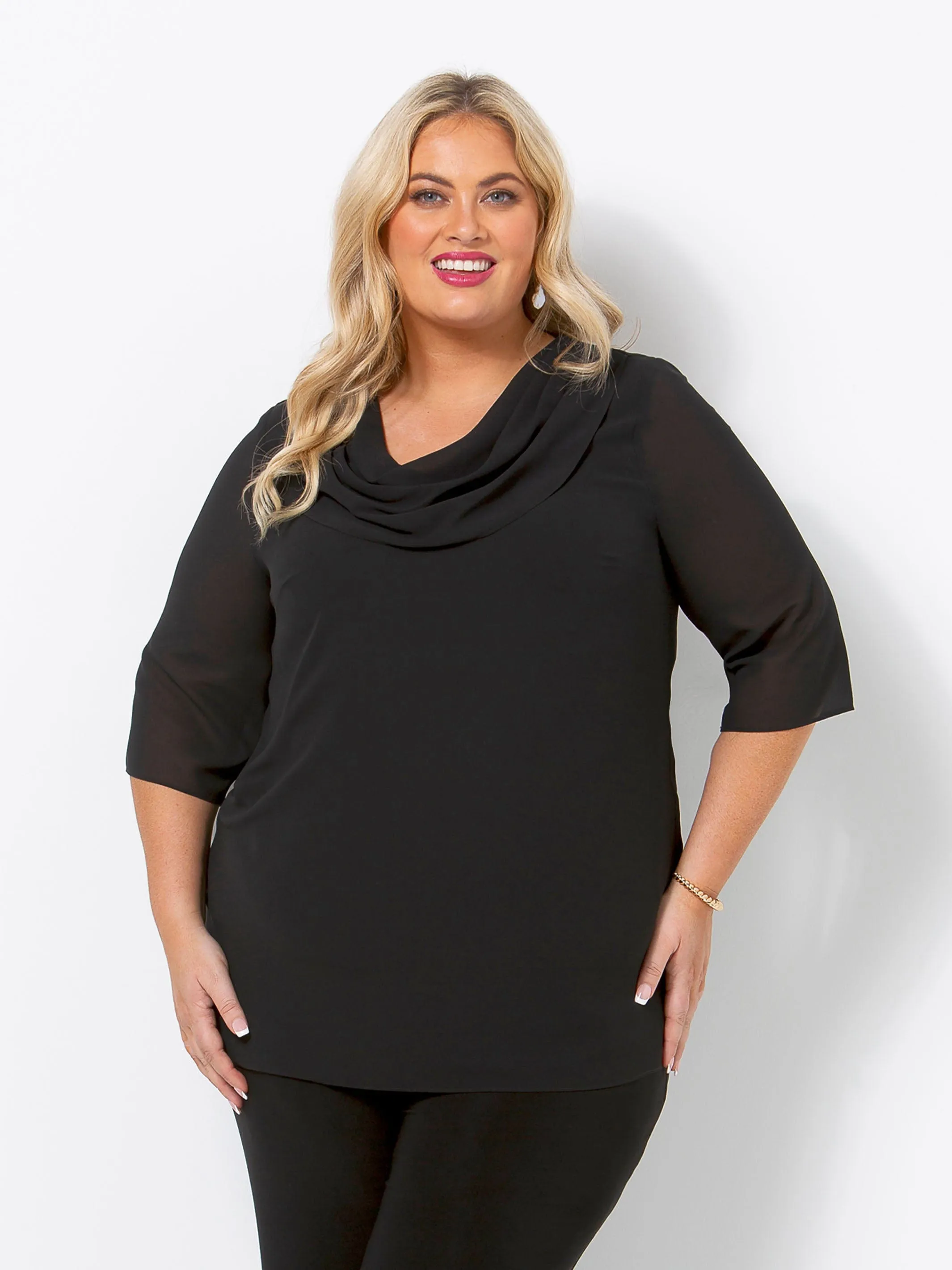 Black Georgette Cowl Evening Top