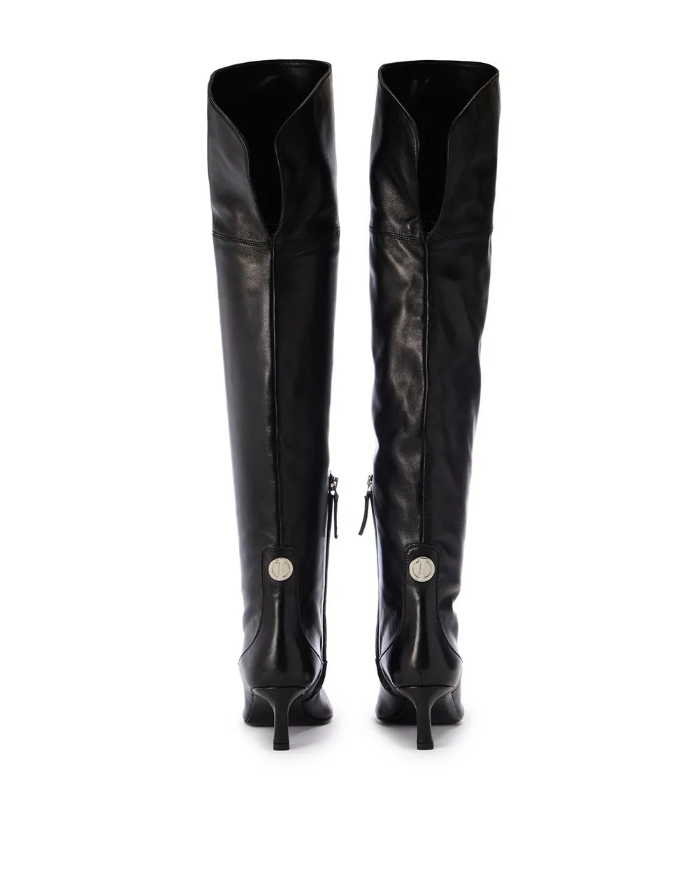 Black leather thigh-high boots