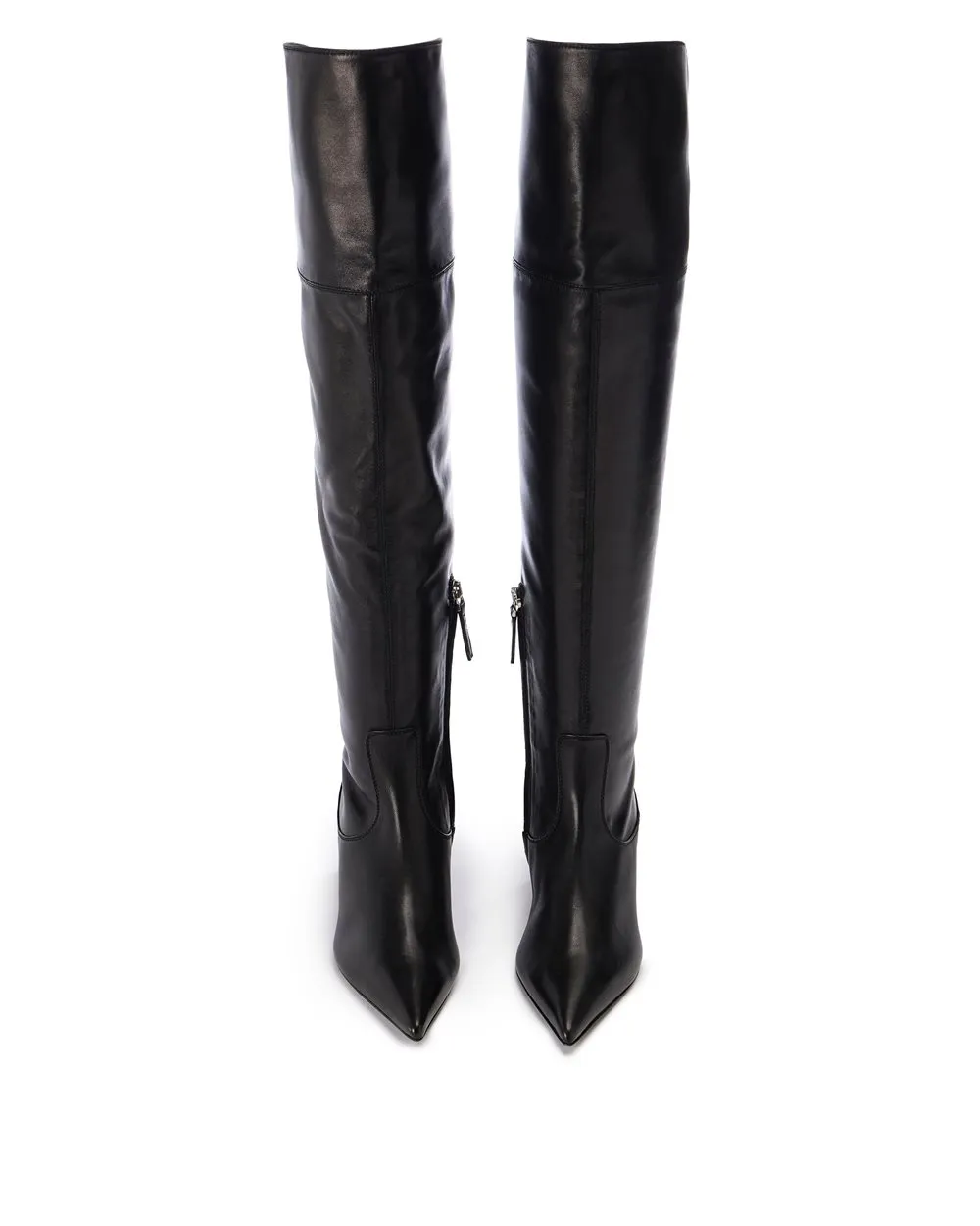 Black leather thigh-high boots