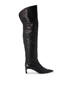 Black leather thigh-high boots