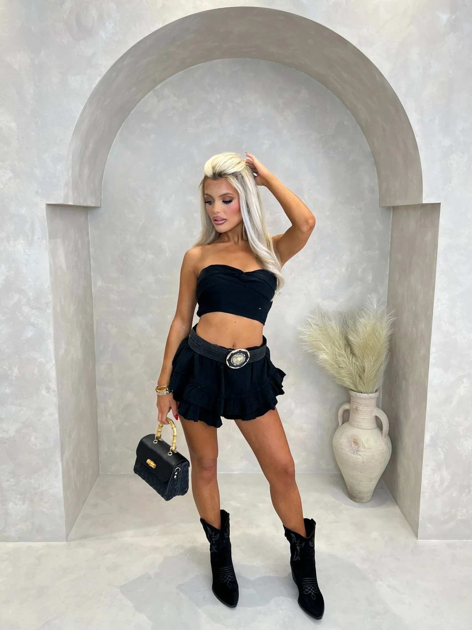 Black Santorini Knot Front Bandeau Top