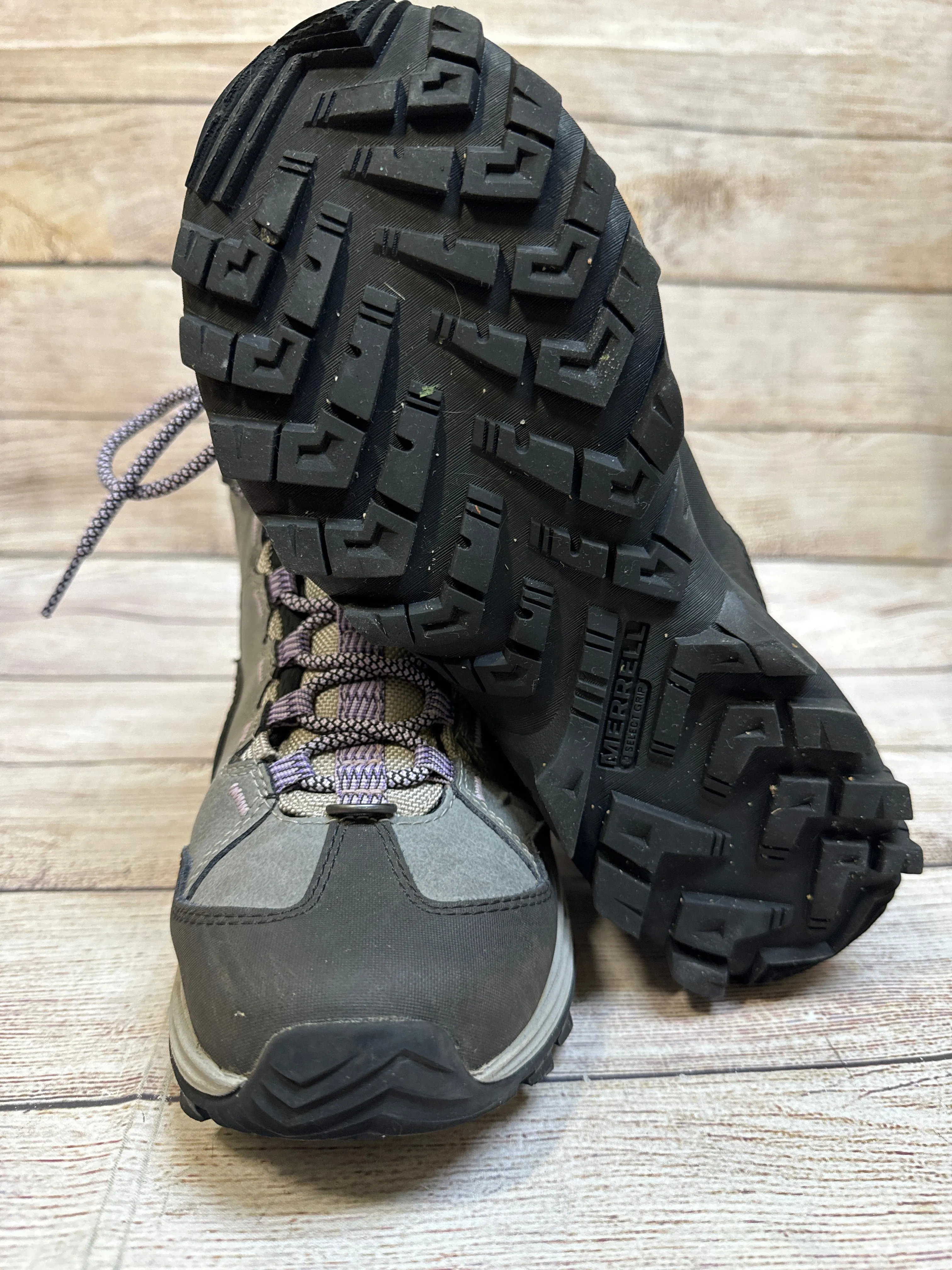 Boots Hiking By Merrell In Grey & Purple, Size: 7