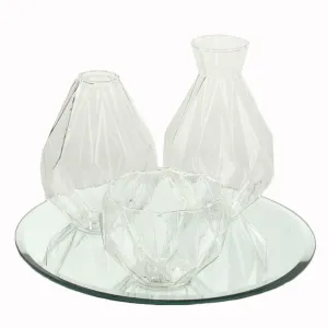 Bud Vase Centerpiece with Round Bevel Mirror