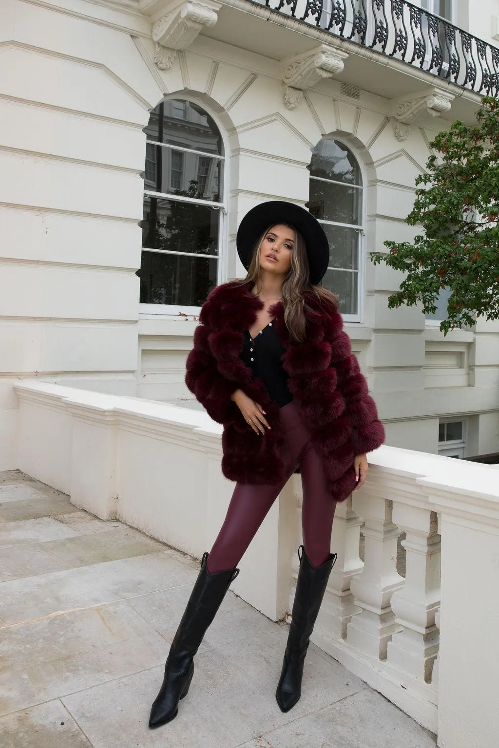 Burgundy Leather Wet Look High Waist Leggings