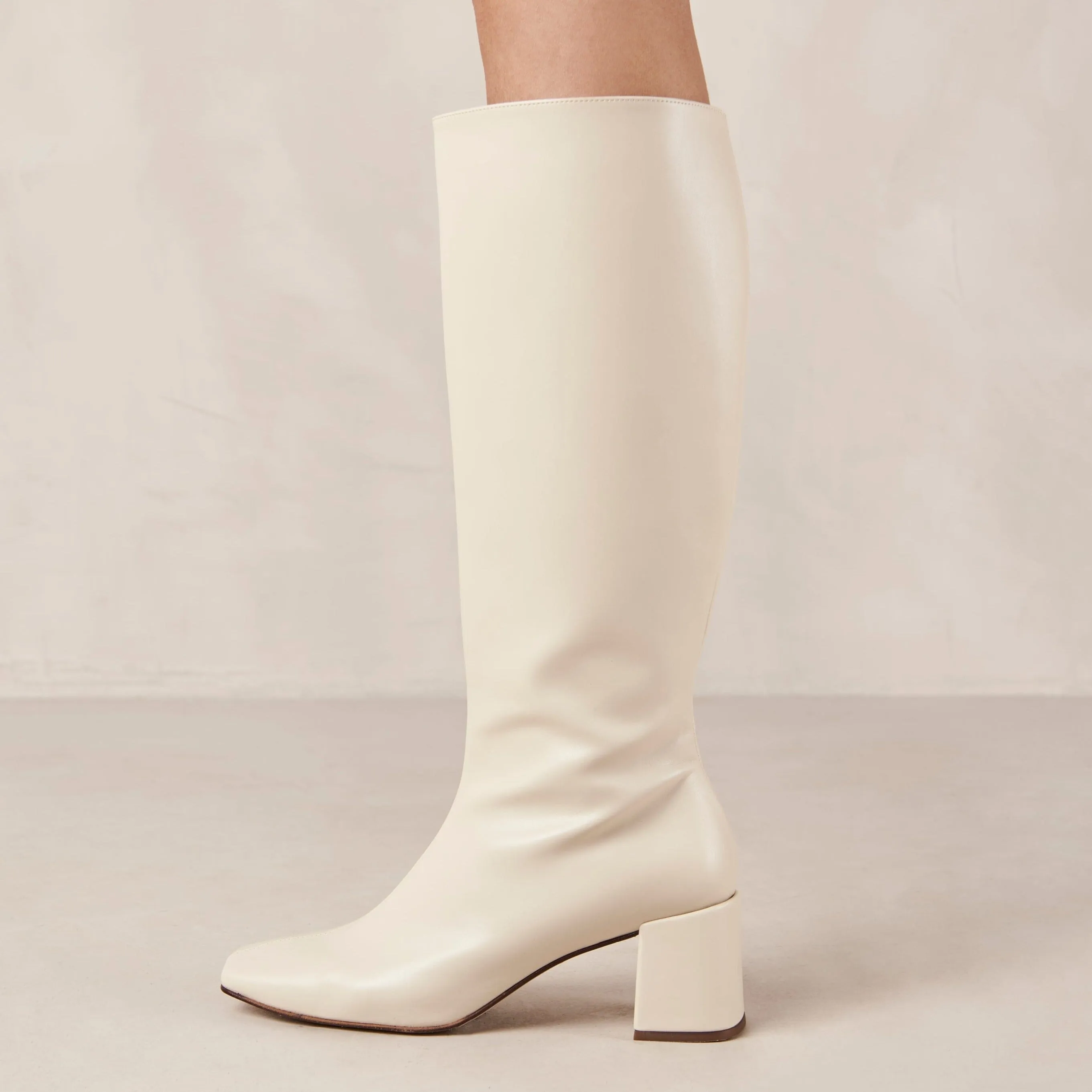 Chalk Vegan Leather Knee-High Boots Warm White