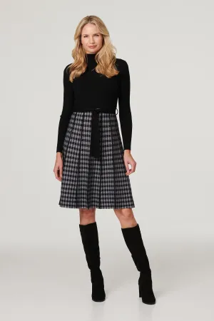 Checked High Neck Knit Dress