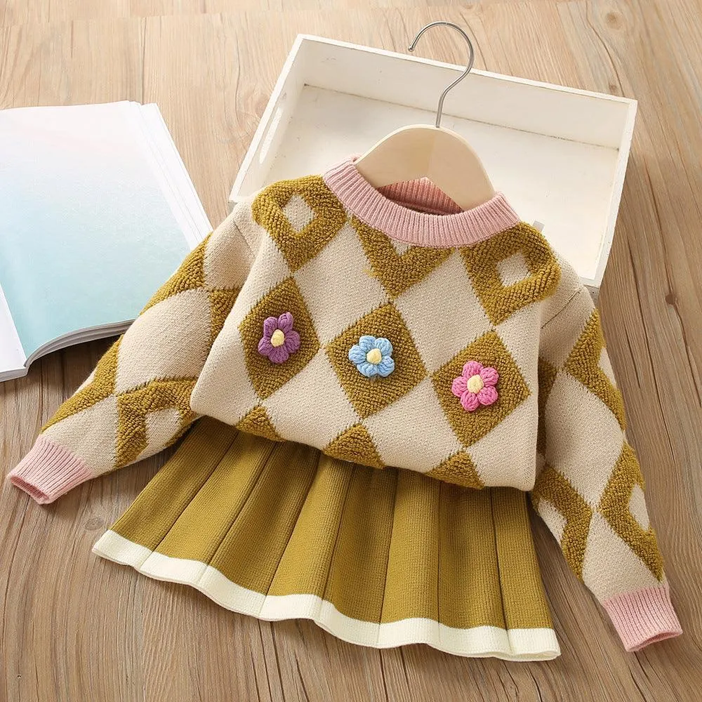 Chic Argyle Knit Set for Little Fashionistas