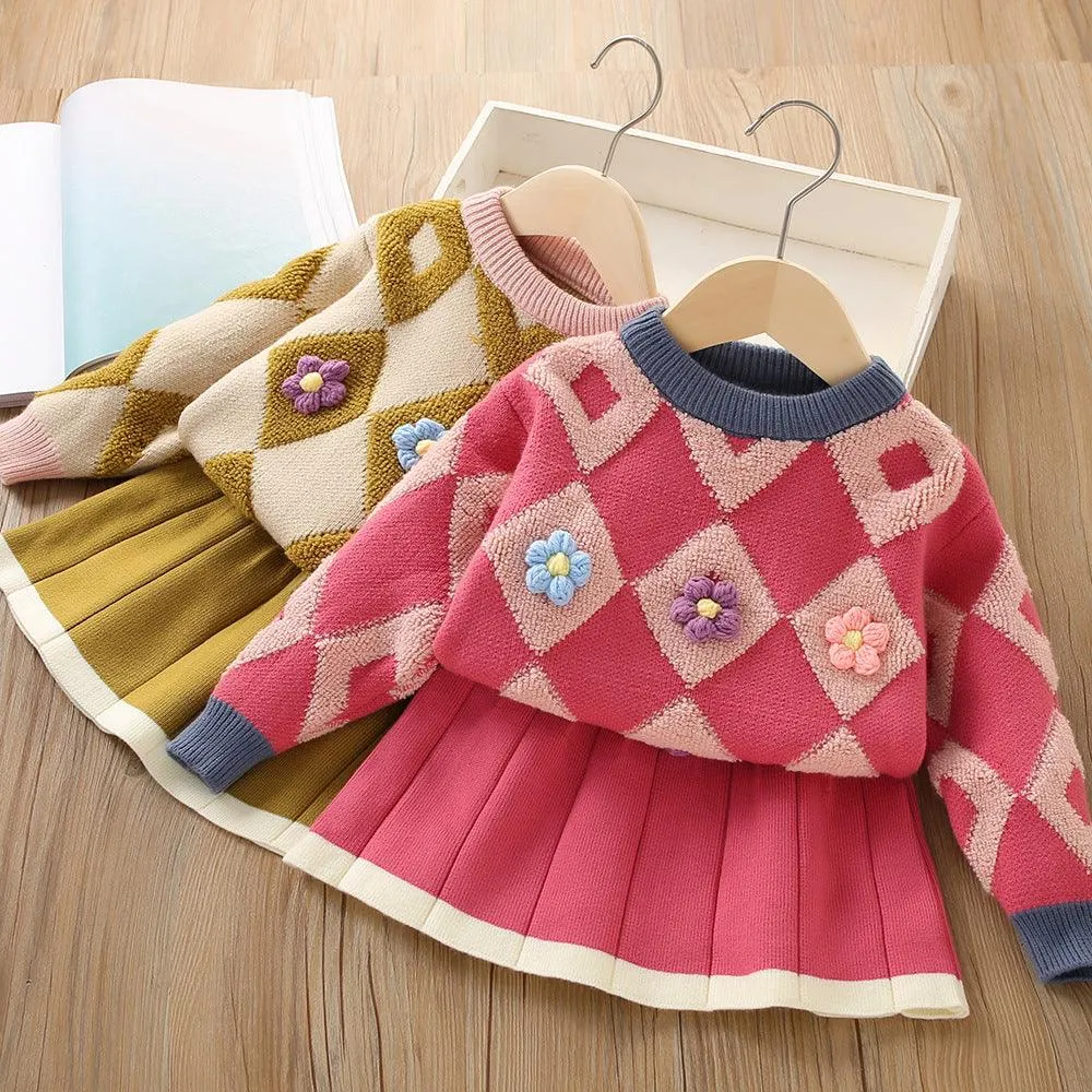 Chic Argyle Knit Set for Little Fashionistas