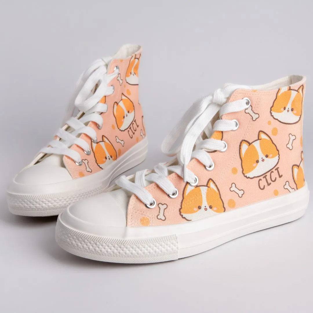 Cici the Corgi High Top Canvas Shoes - Unisex