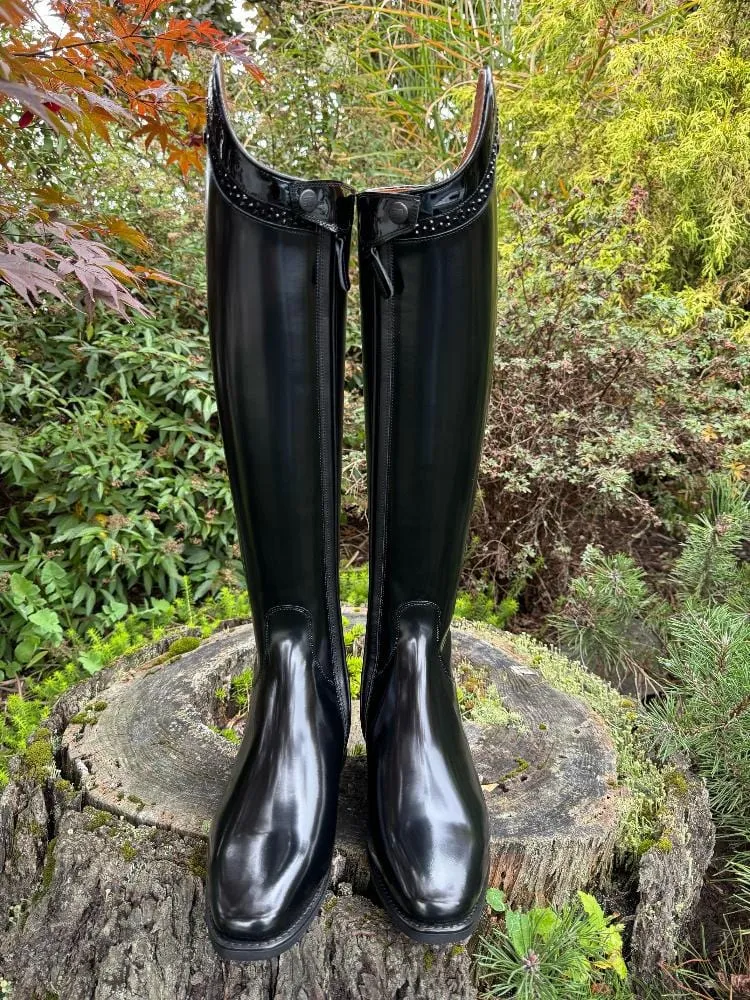 Custom DeNiro Bellini Dressage Boot - Brushed Black with Patent Piccolo & Swarovski