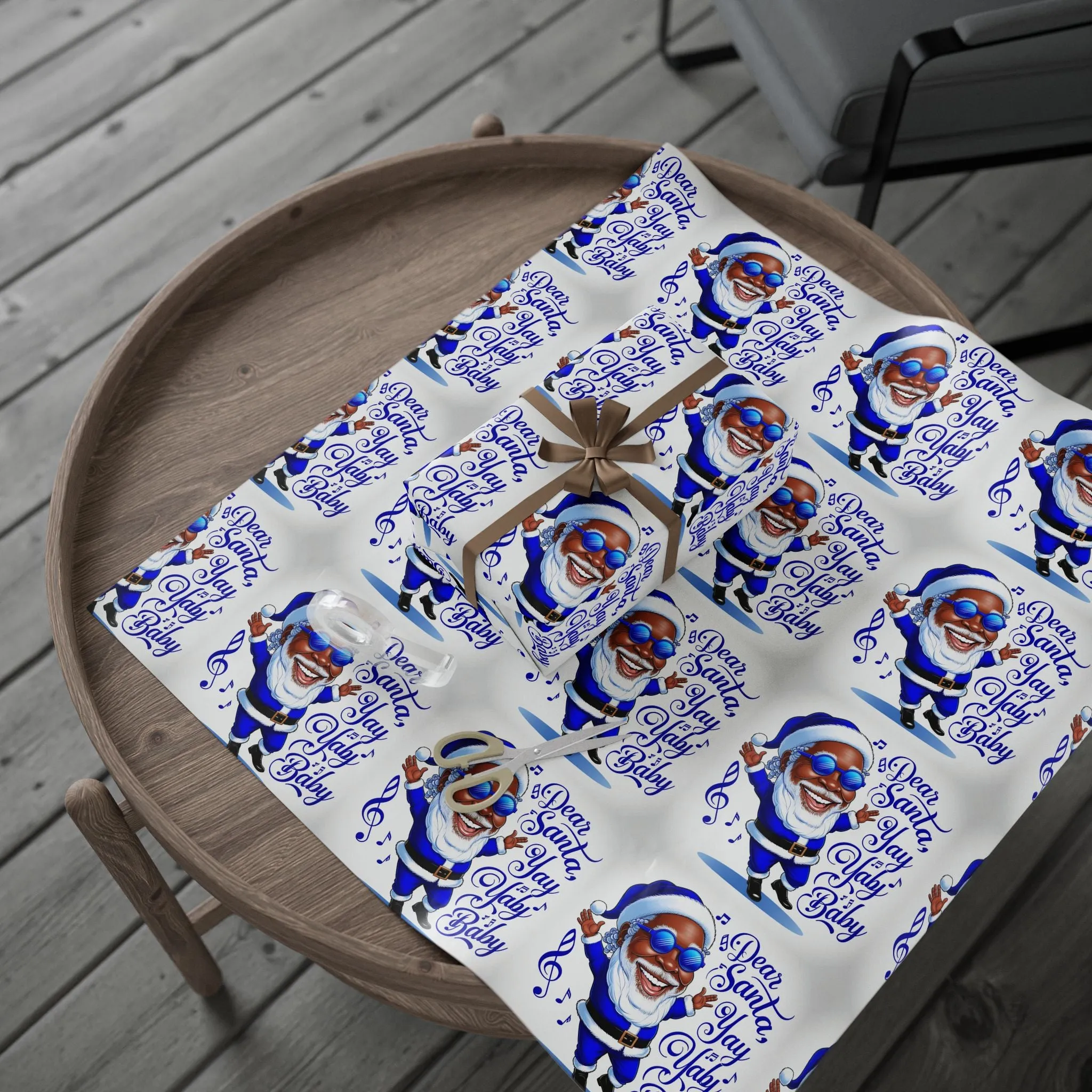 Deck the Halls with Joyful Blues: African American Santa Wrapping Paper