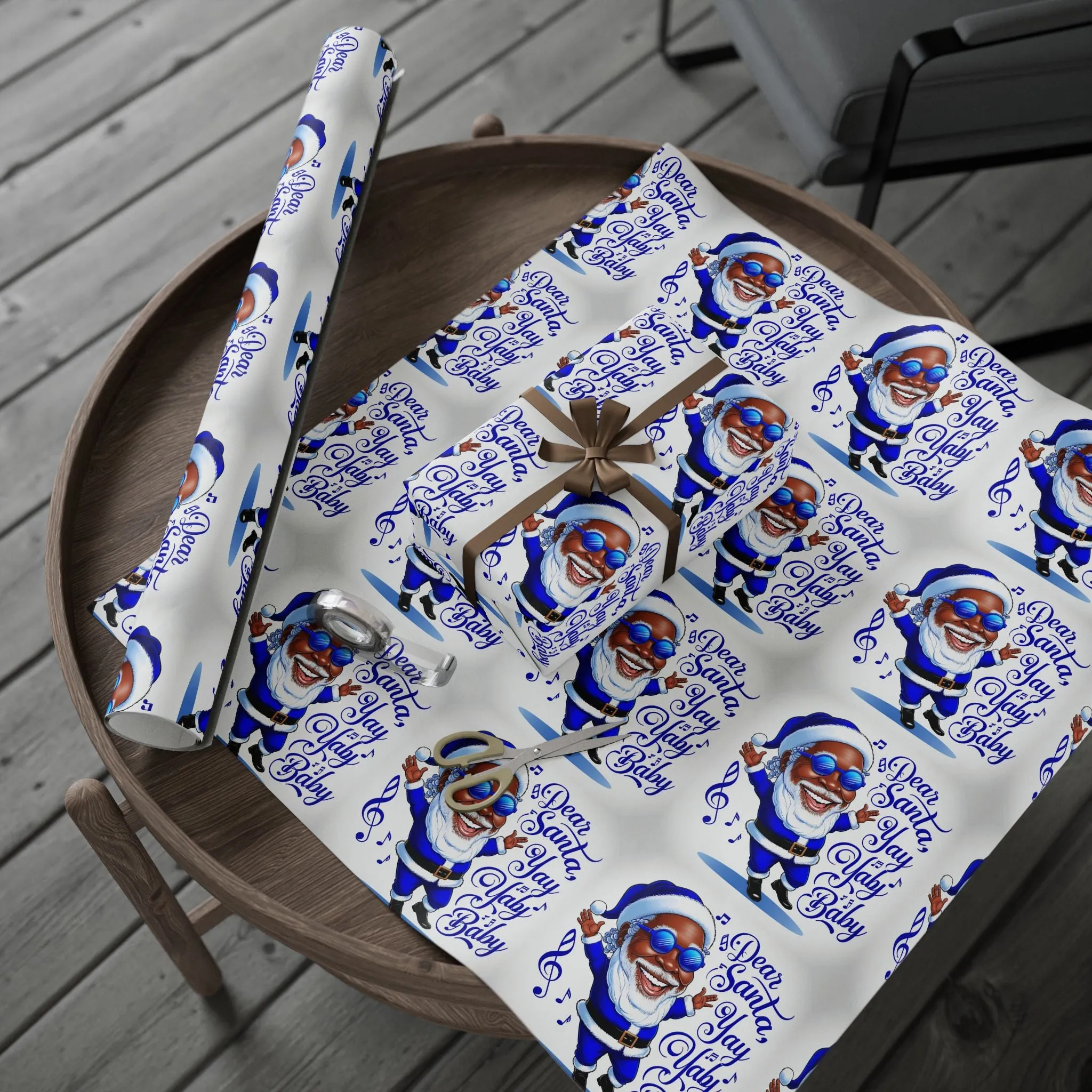 Deck the Halls with Joyful Blues: African American Santa Wrapping Paper