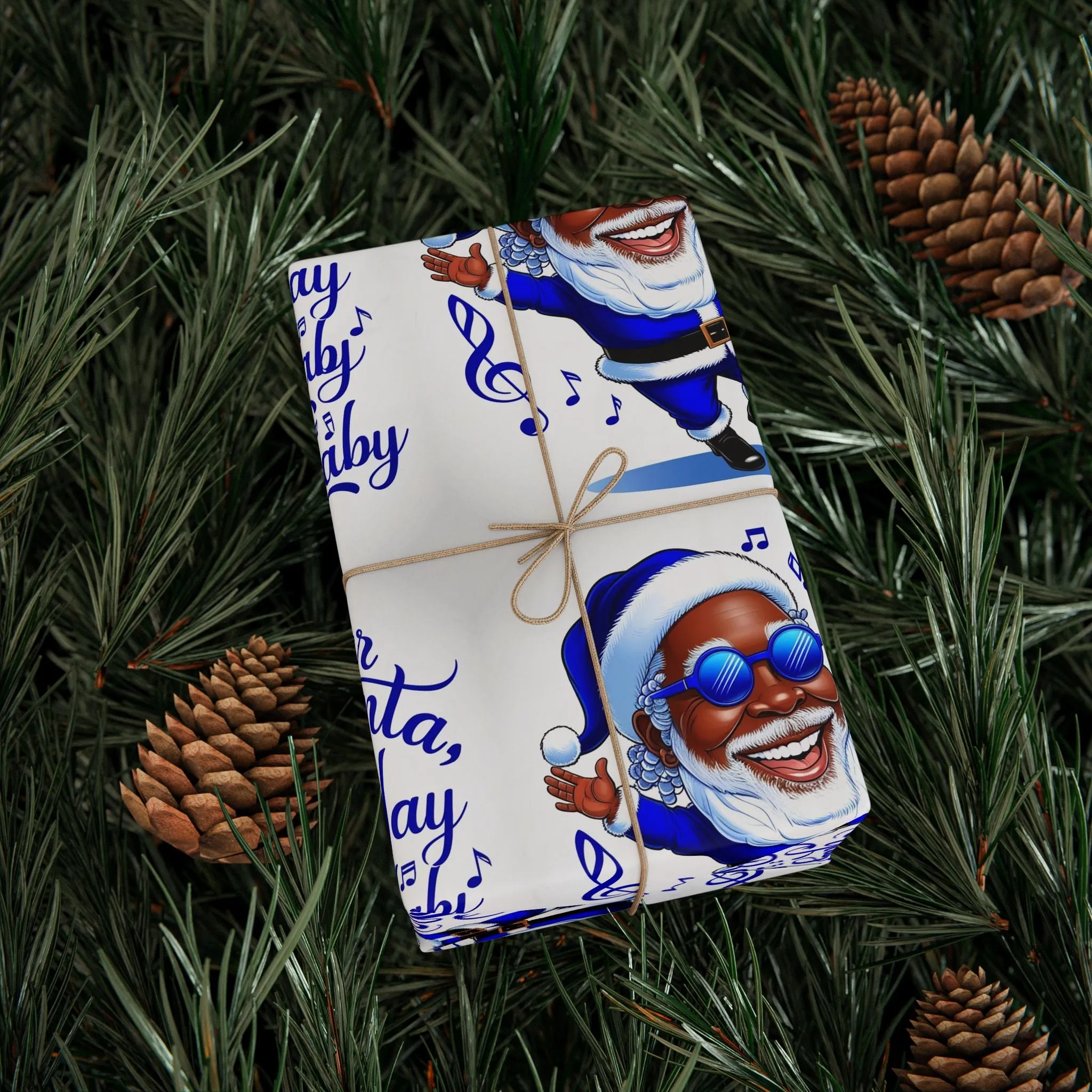 Deck the Halls with Joyful Blues: African American Santa Wrapping Paper