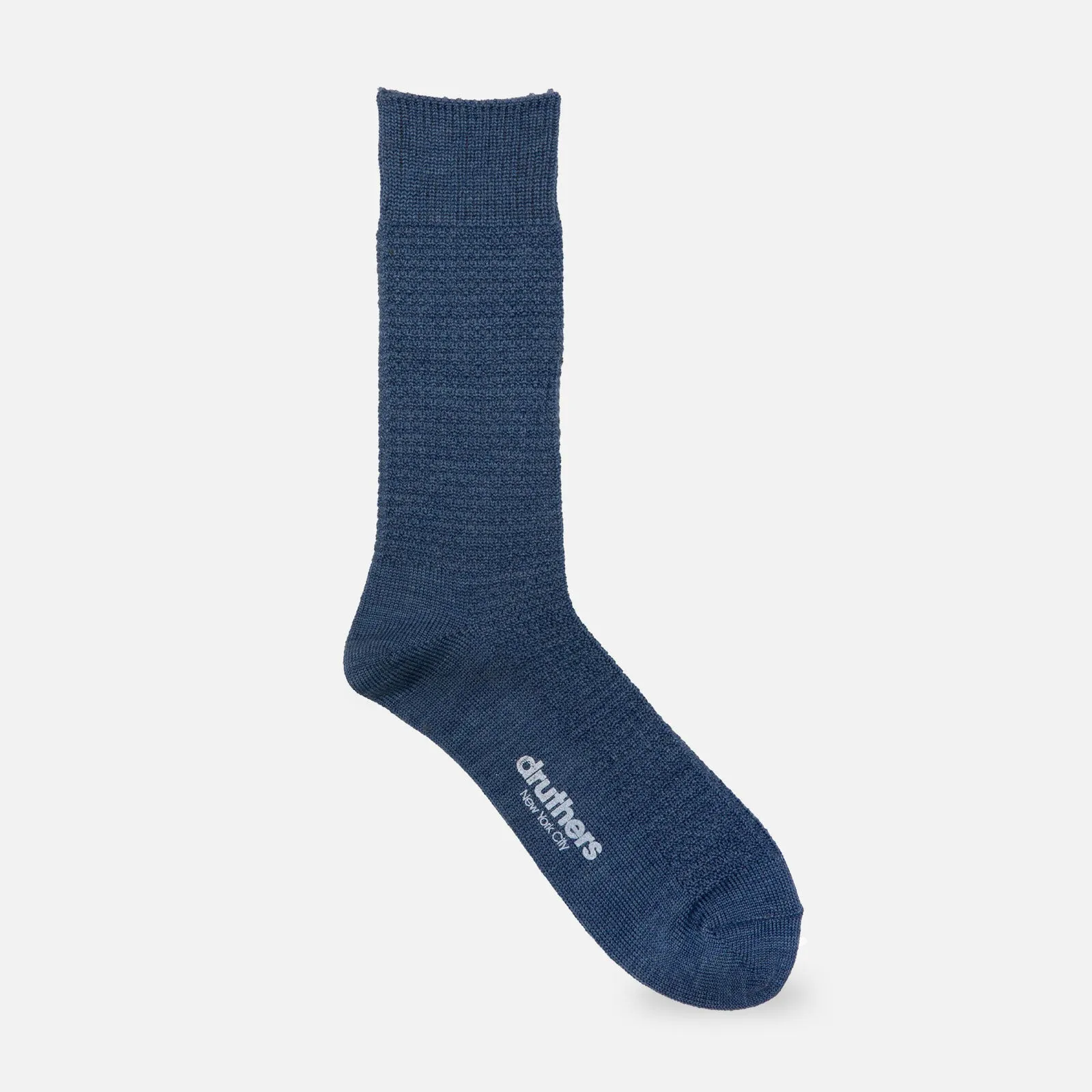 Druthers Blue Marled Merino Wool Waffle Sock