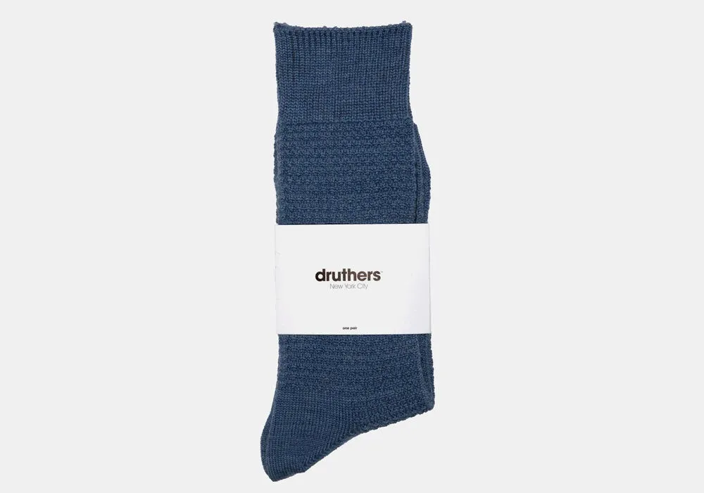 Druthers Blue Marled Merino Wool Waffle Sock